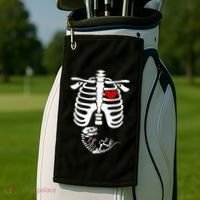 Pregnant Halloween Costume Dinosaur Skeleton Pregnant Mom Golf Towel thumb 2