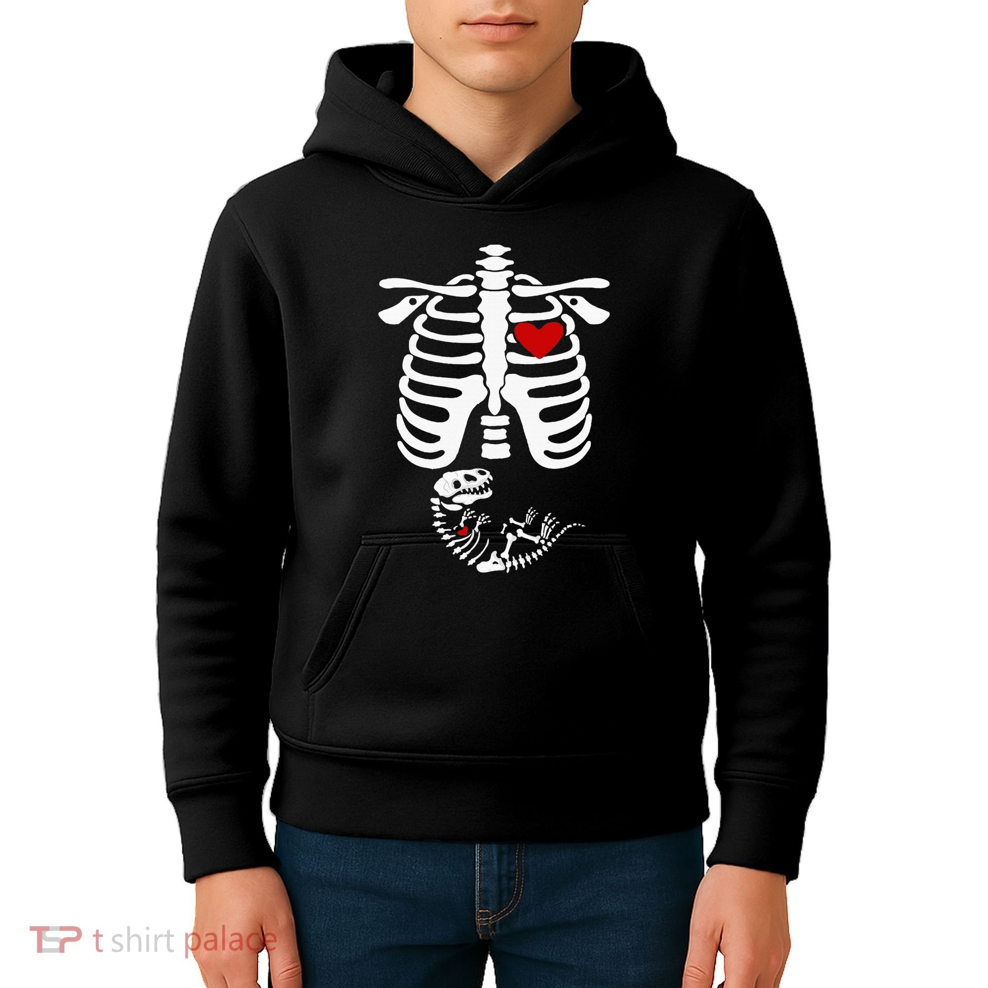 Pregnant Halloween Costume Dinosaur Skeleton Pregnant Mom Kids Hoodie