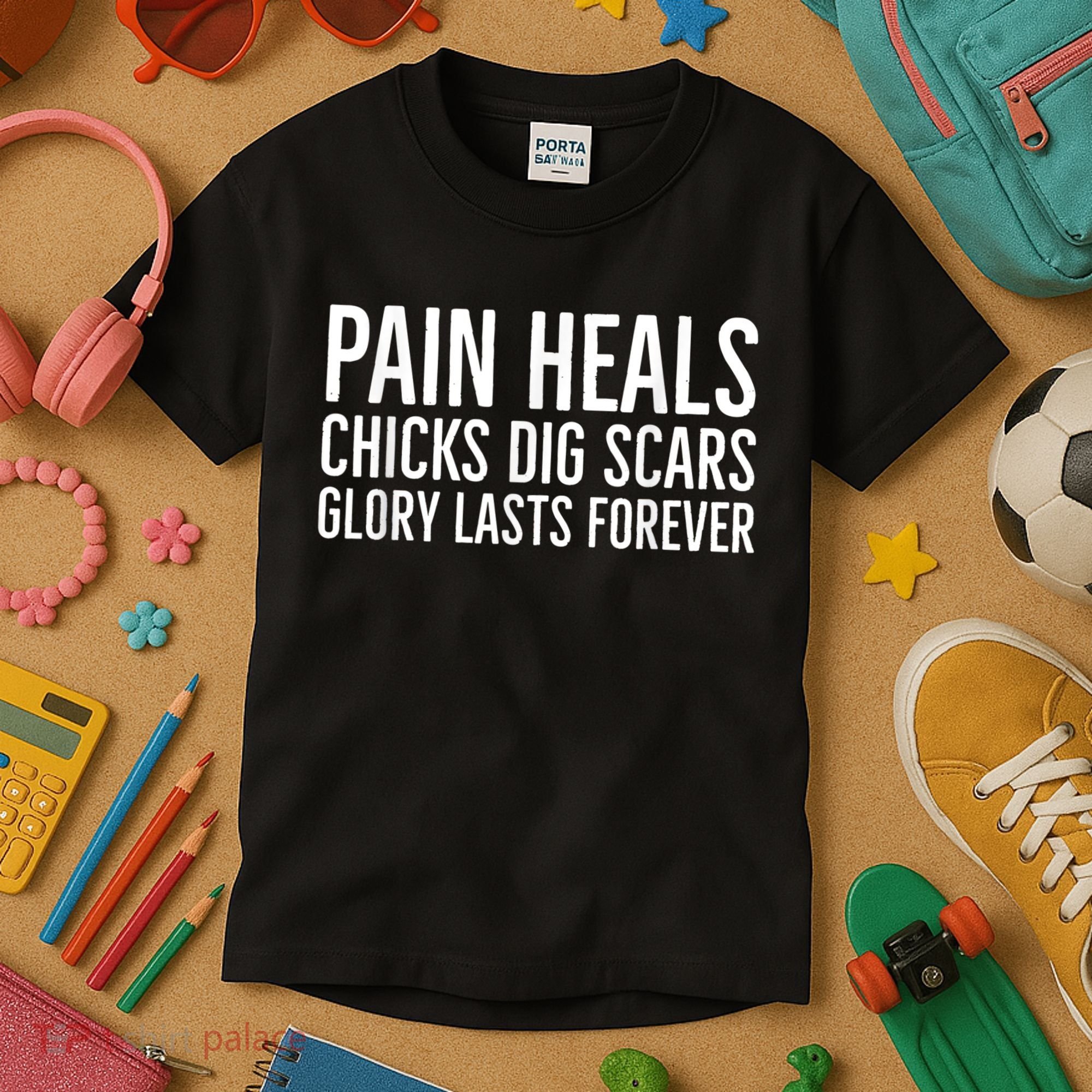 Pain Heals Chicks Dig Scars Glory Lasts Forever Kids T-Shirt