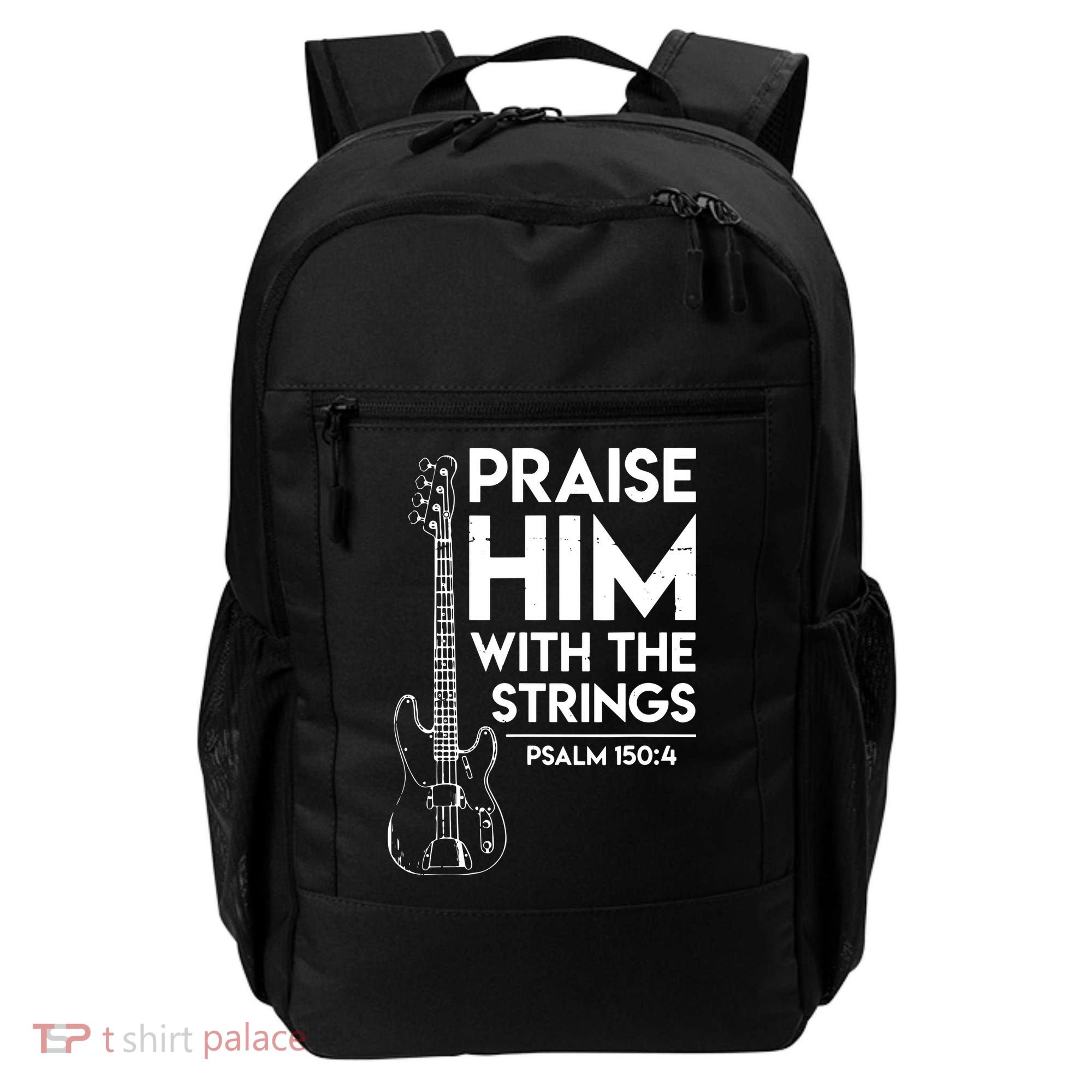 Praise Him Christian Worship Bass Guitar Player Backpack