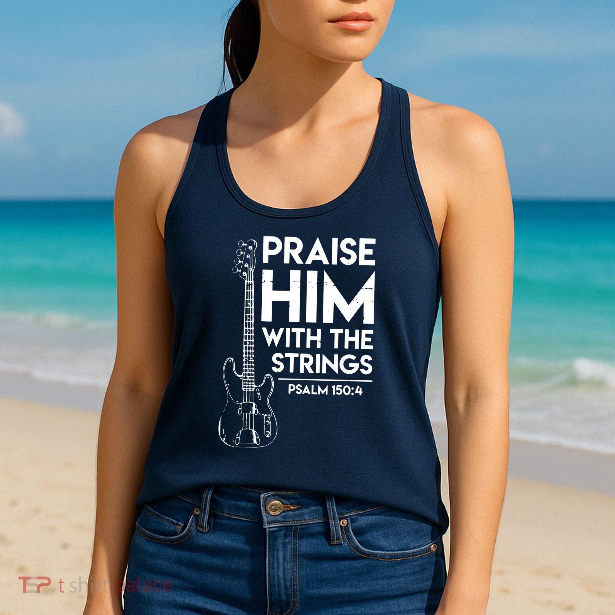 Praise Him Christian Worship Bass Guitar Player Women's Tank Top