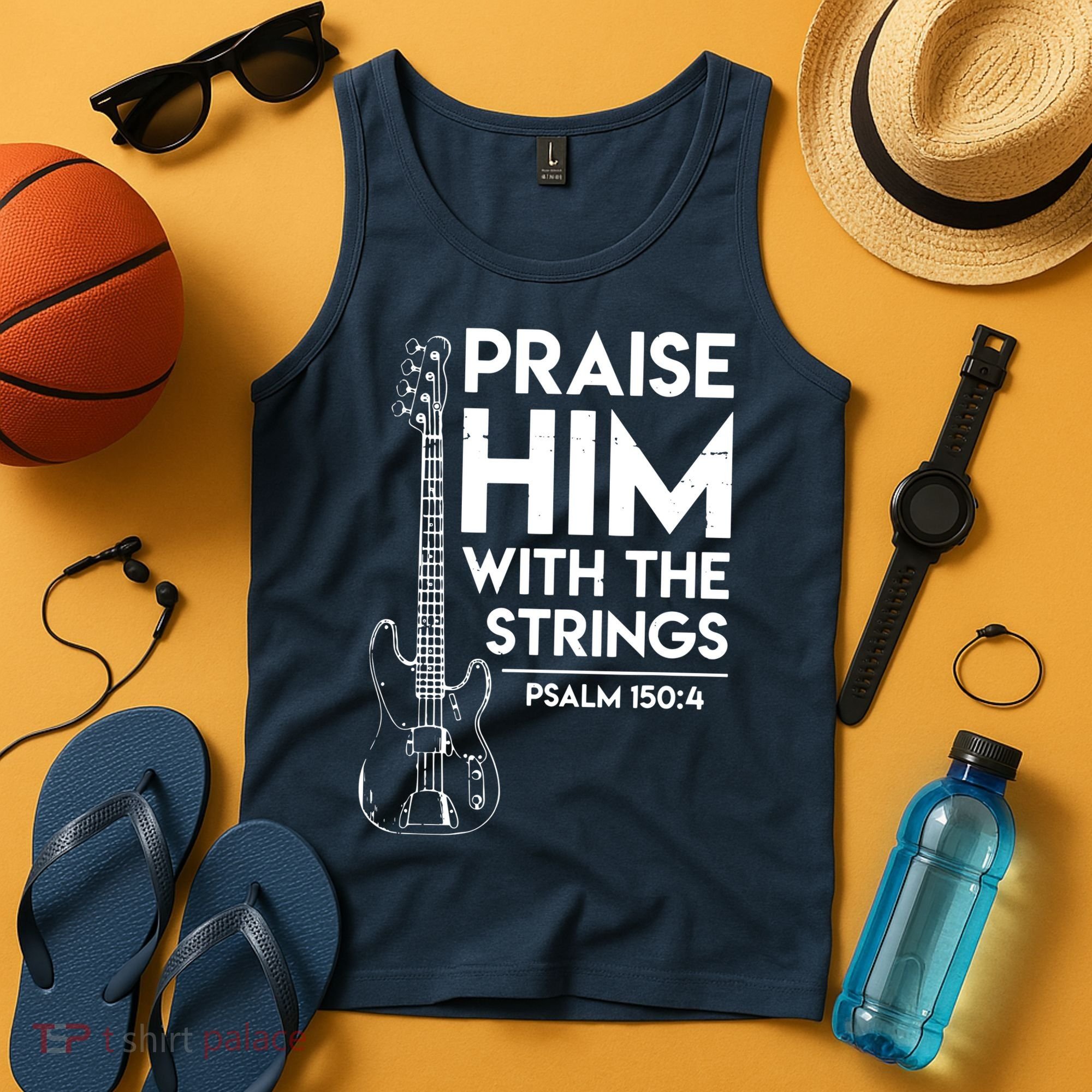 Praise Him Christian Worship Bass Guitar Player Tank Top