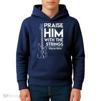 Praise Him Christian Worship Bass Guitar Player Kids Hoodie thumb 4
