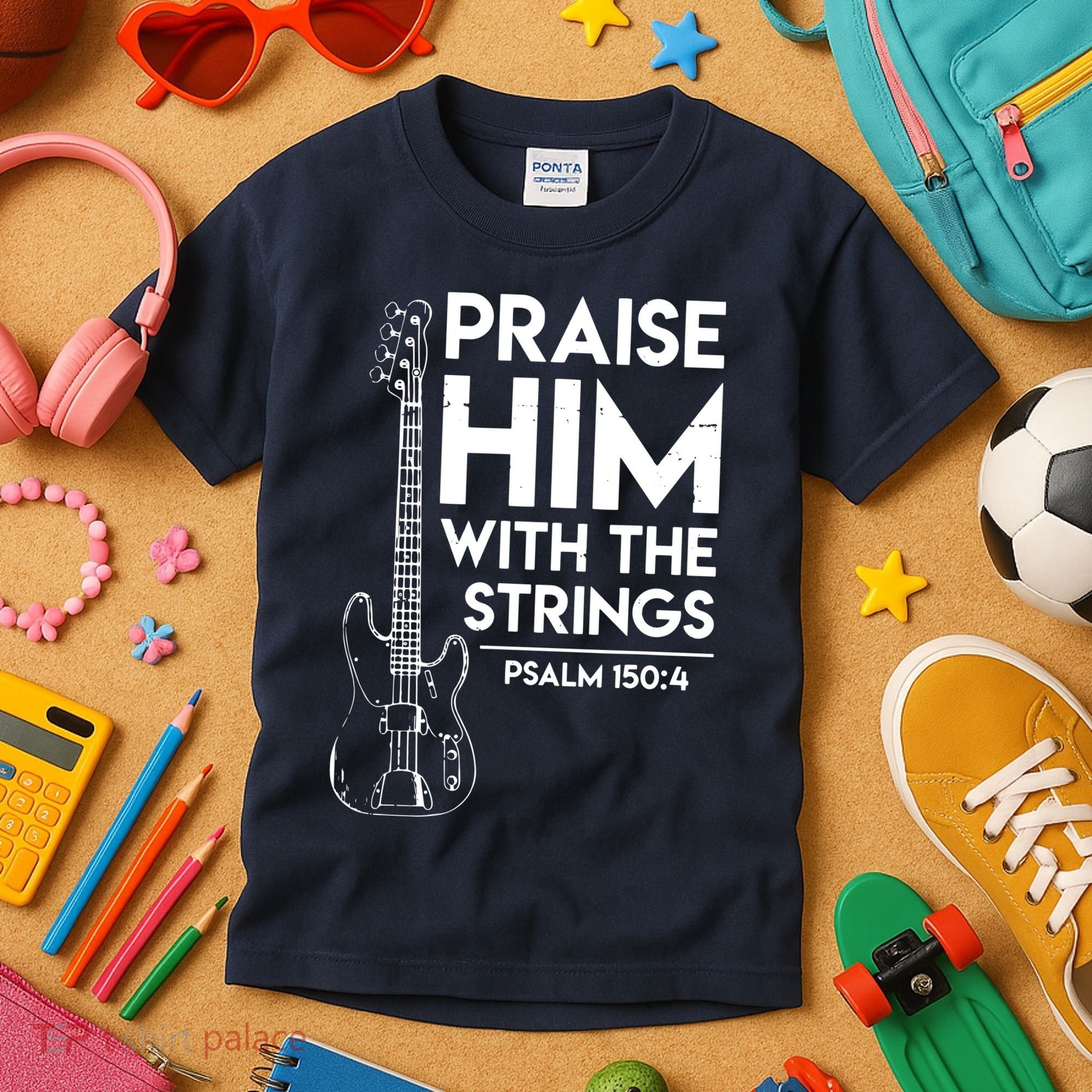 Praise Him Christian Worship Bass Guitar Player Kids T-Shirt
