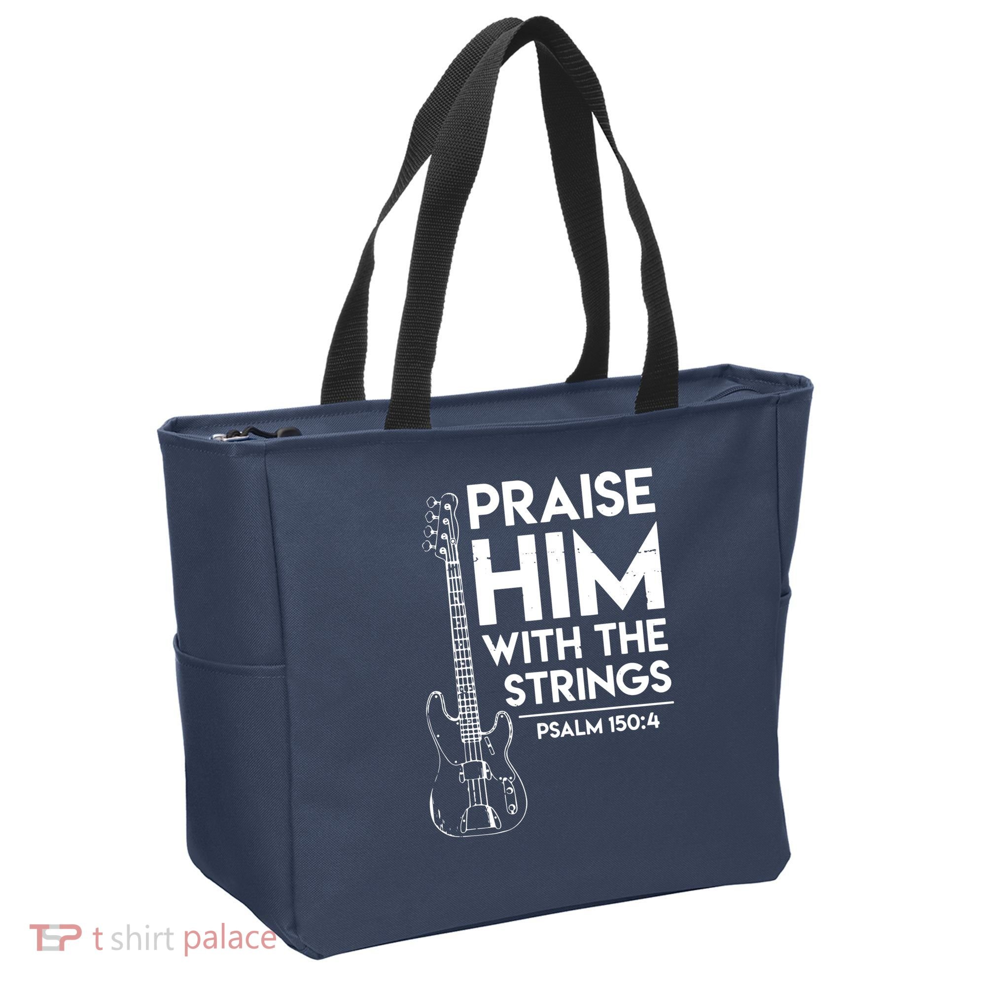 Praise Him Christian Worship Bass Guitar Player Tote Bag