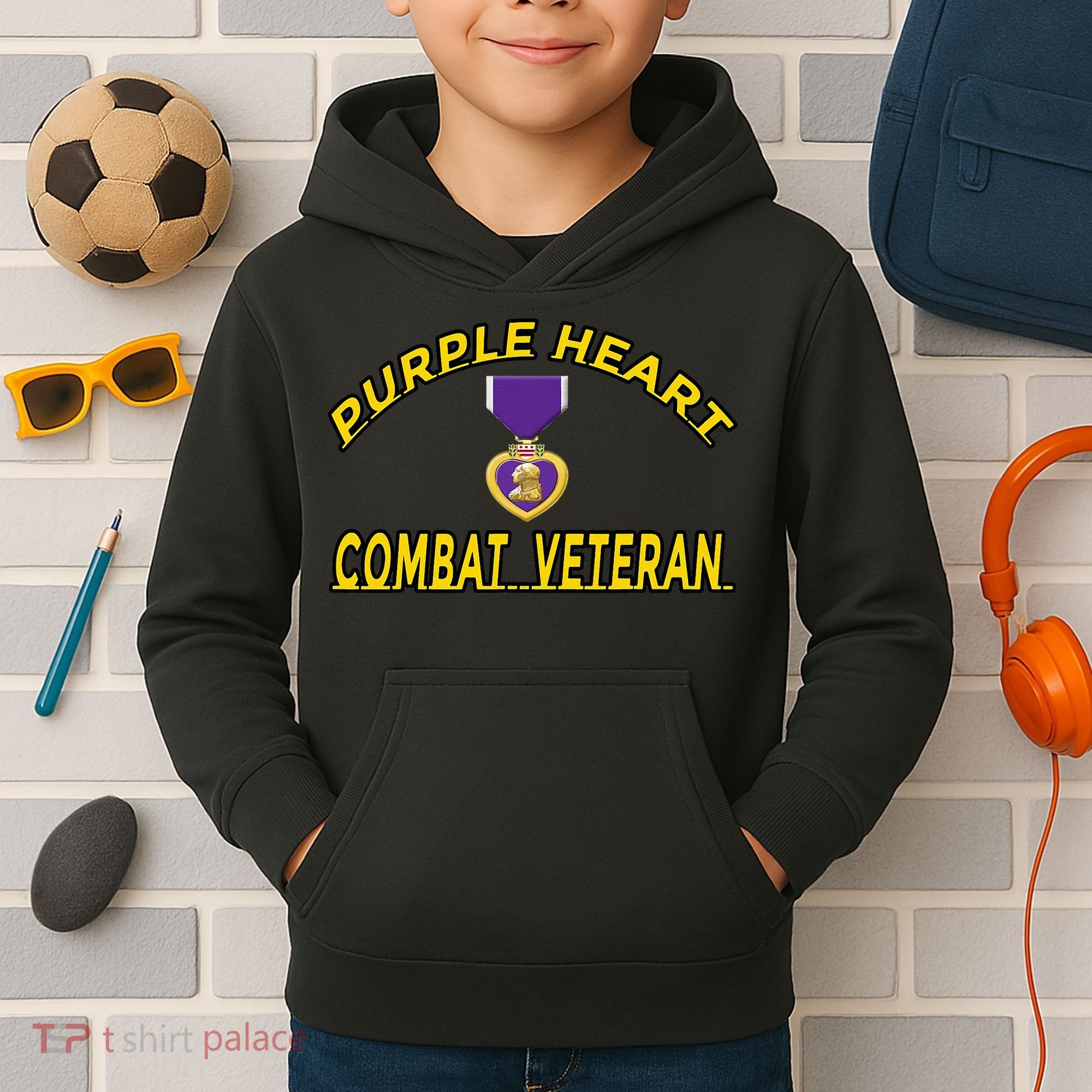 Purple Heart Combat Veteran Kids Hoodie