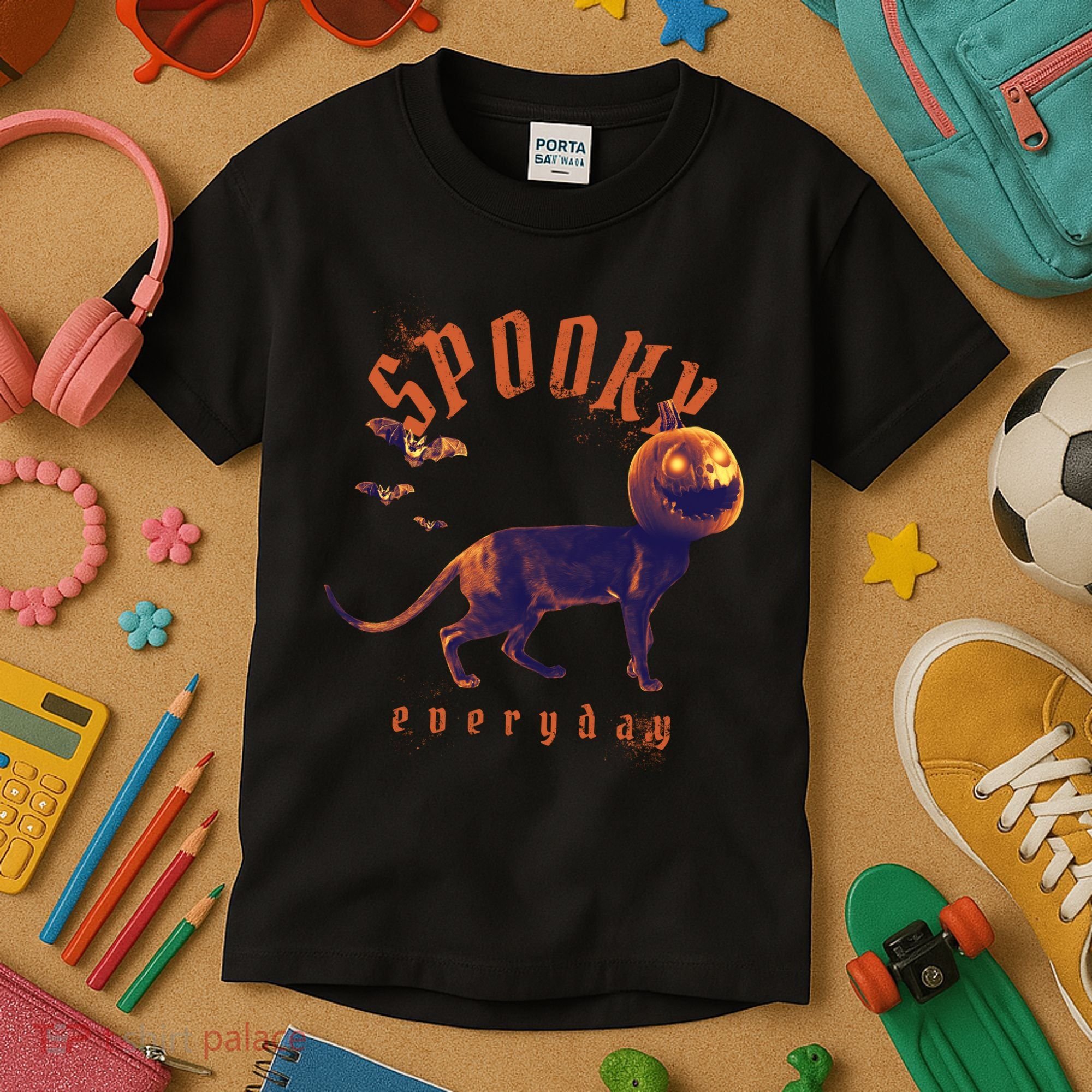 Pumpkin Head Cat Kids T-Shirt