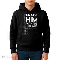 Praise Him Christian Worship Bass Guitar Player Kids Hoodie thumb 4