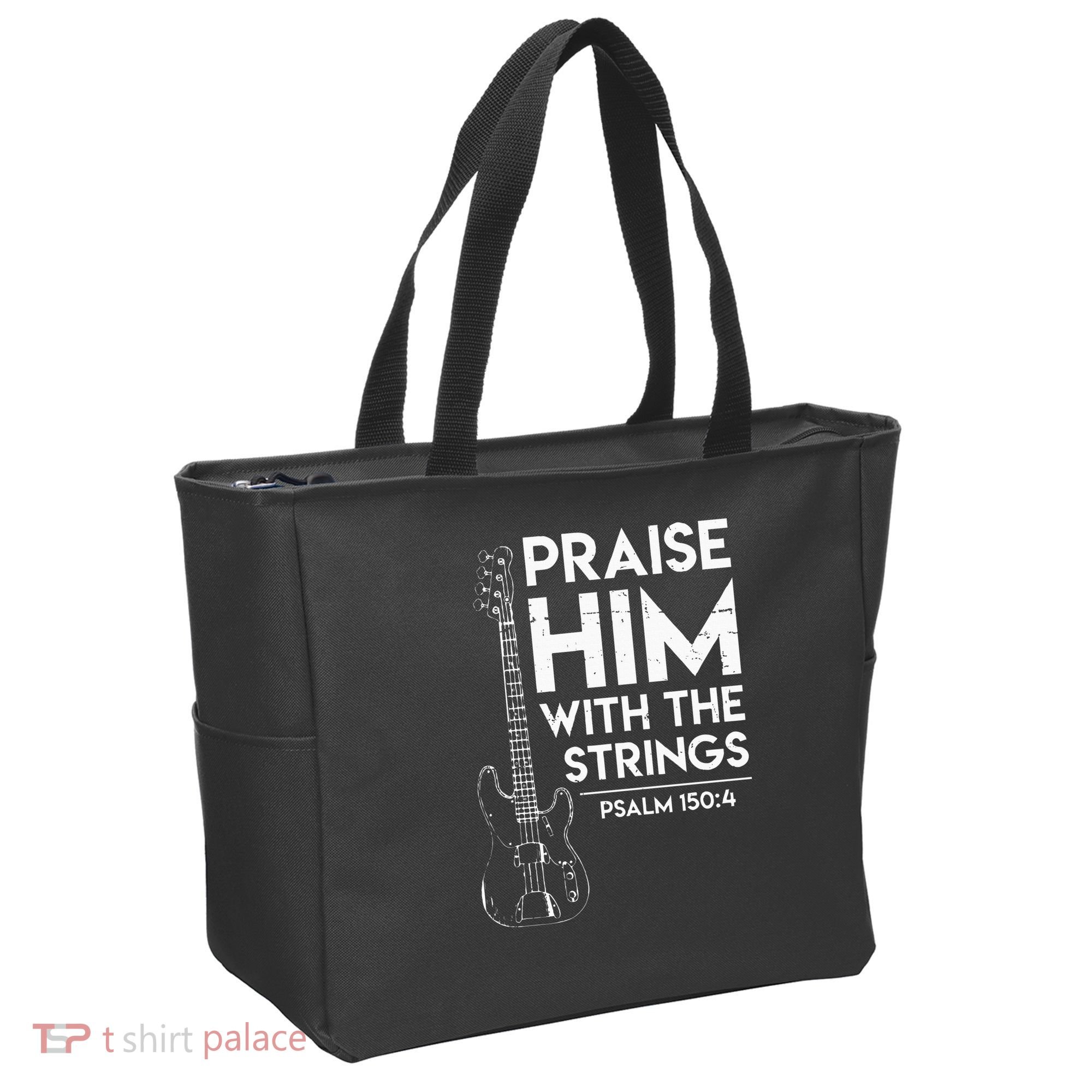 Praise Him Christian Worship Bass Guitar Player Tote Bag