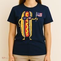 Patriotic Hot Dog American Flag USA Funny 4th Of July Fourth T-Shirt thumb 4