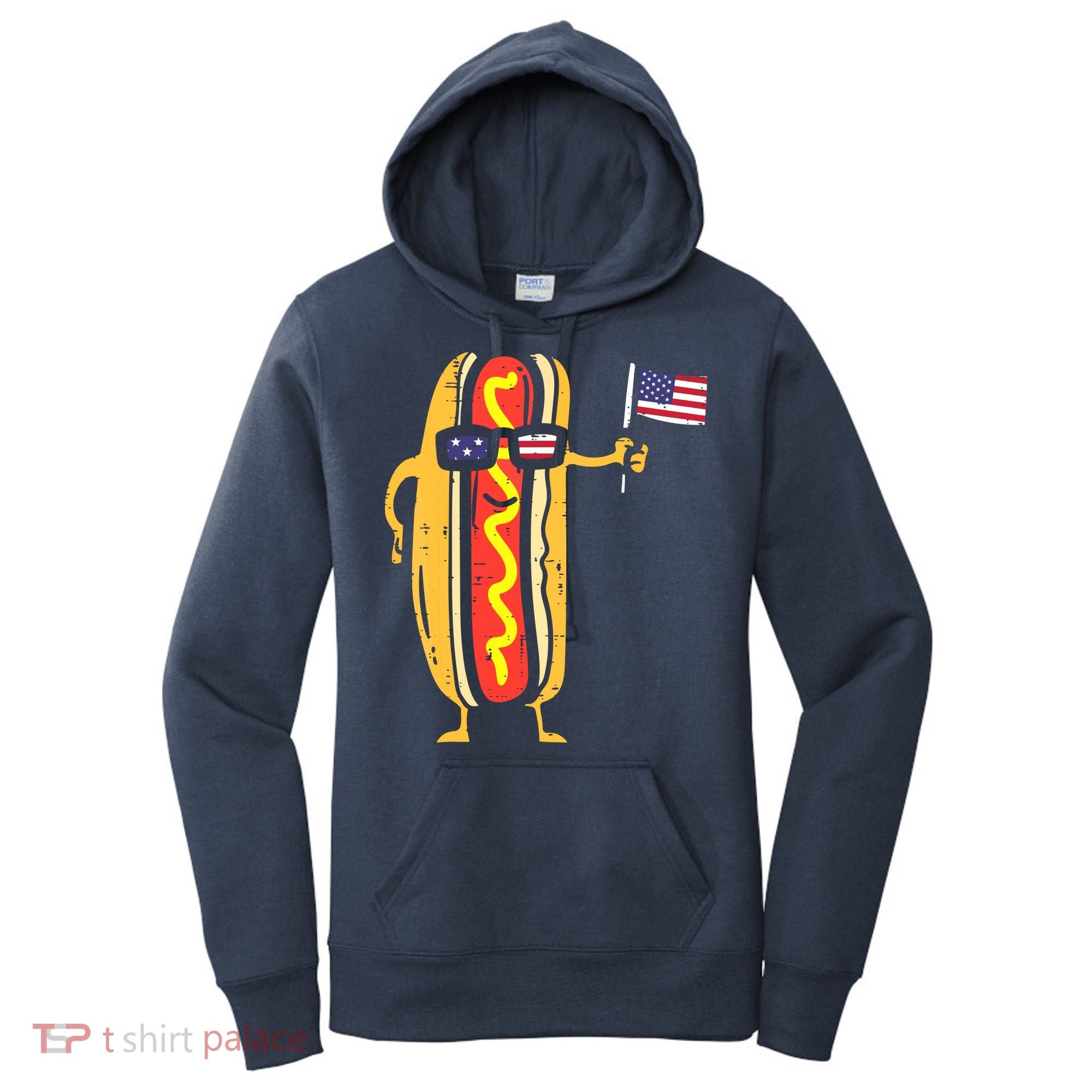 Patriotic Hot Dog American Flag USA Funny 4th Of July Fourth Women's Hoodie