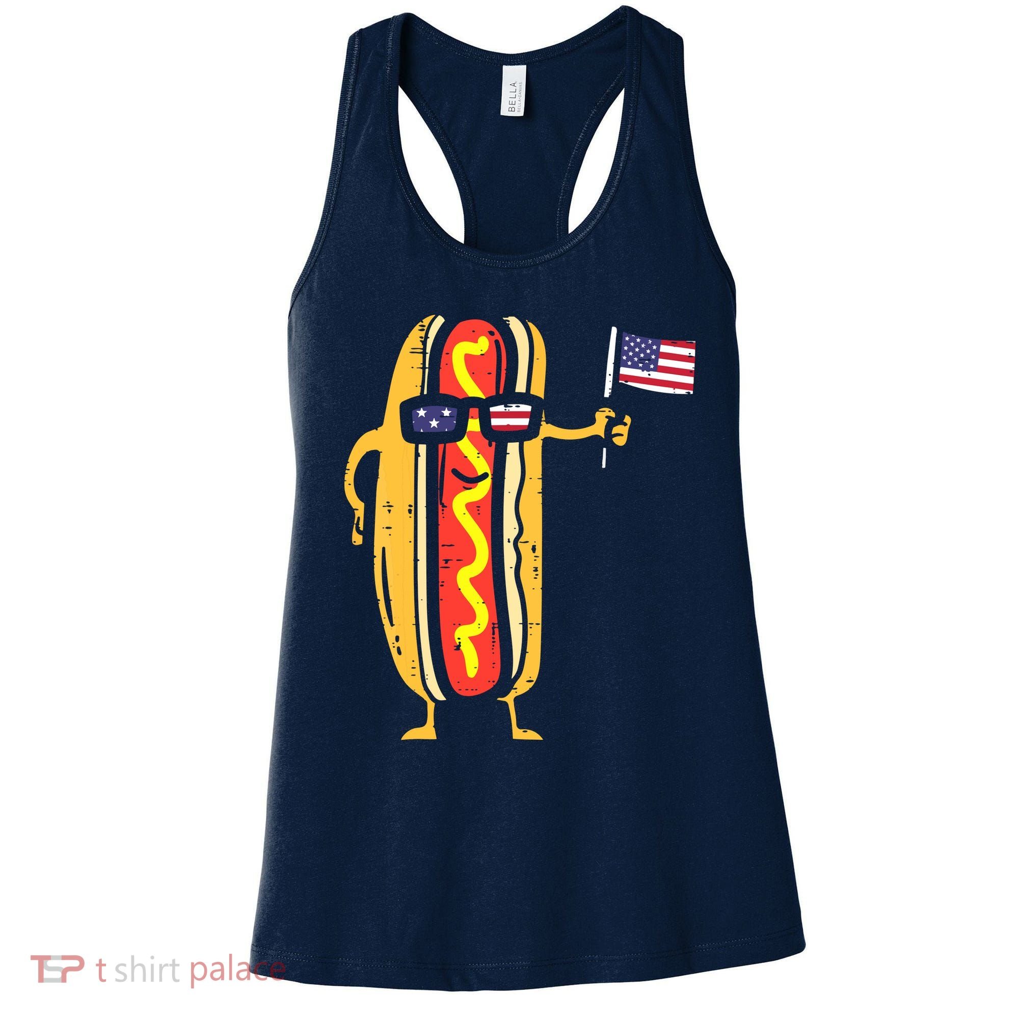 Patriotic Hot Dog American Flag USA Funny 4th Of July Fourth Women's Tank Top