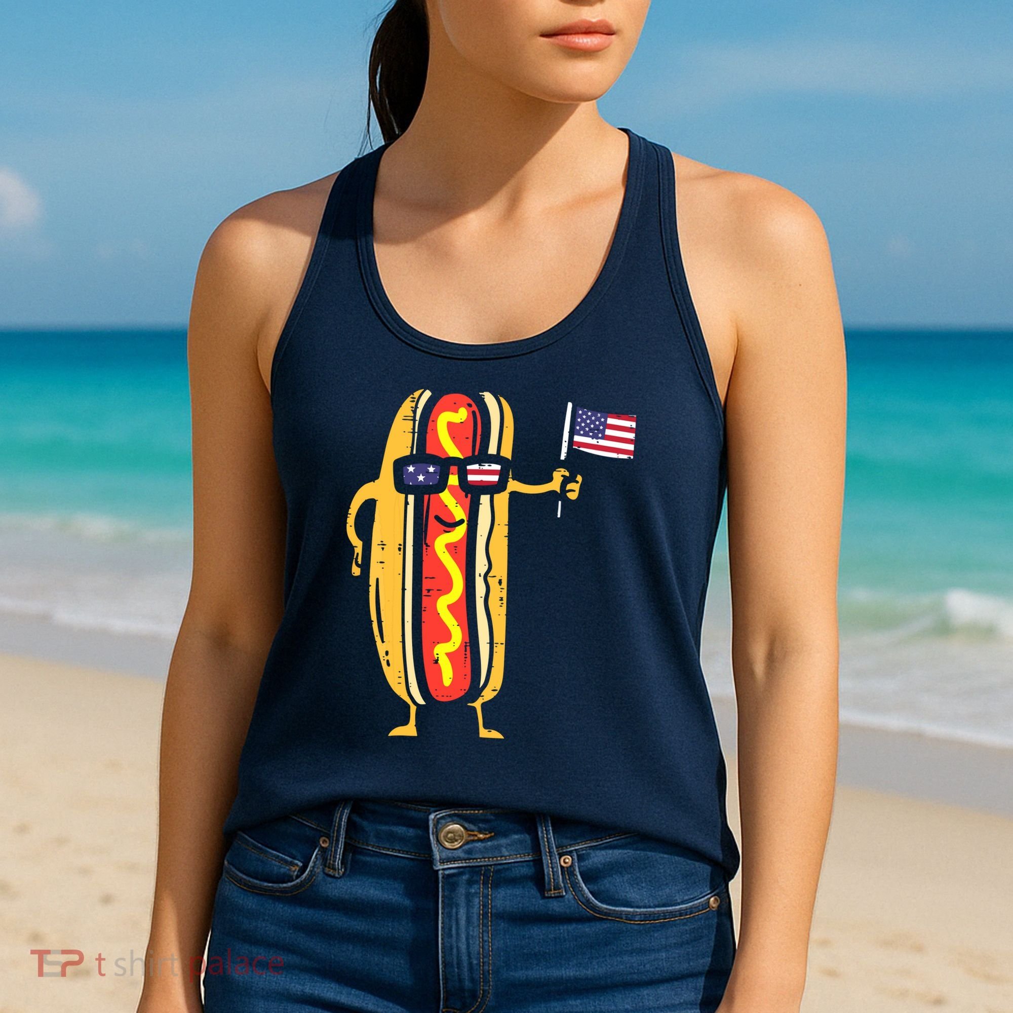 Patriotic Hot Dog American Flag USA Funny 4th Of July Fourth Women's Tank Top