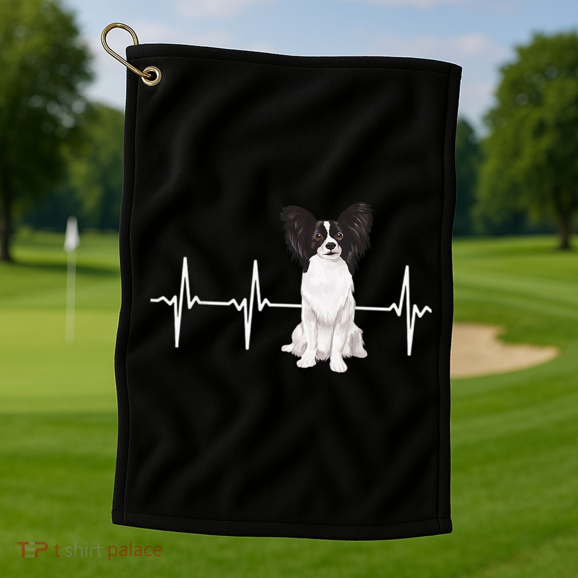 Papillon Heartbeat Dog Lover Golf Towel