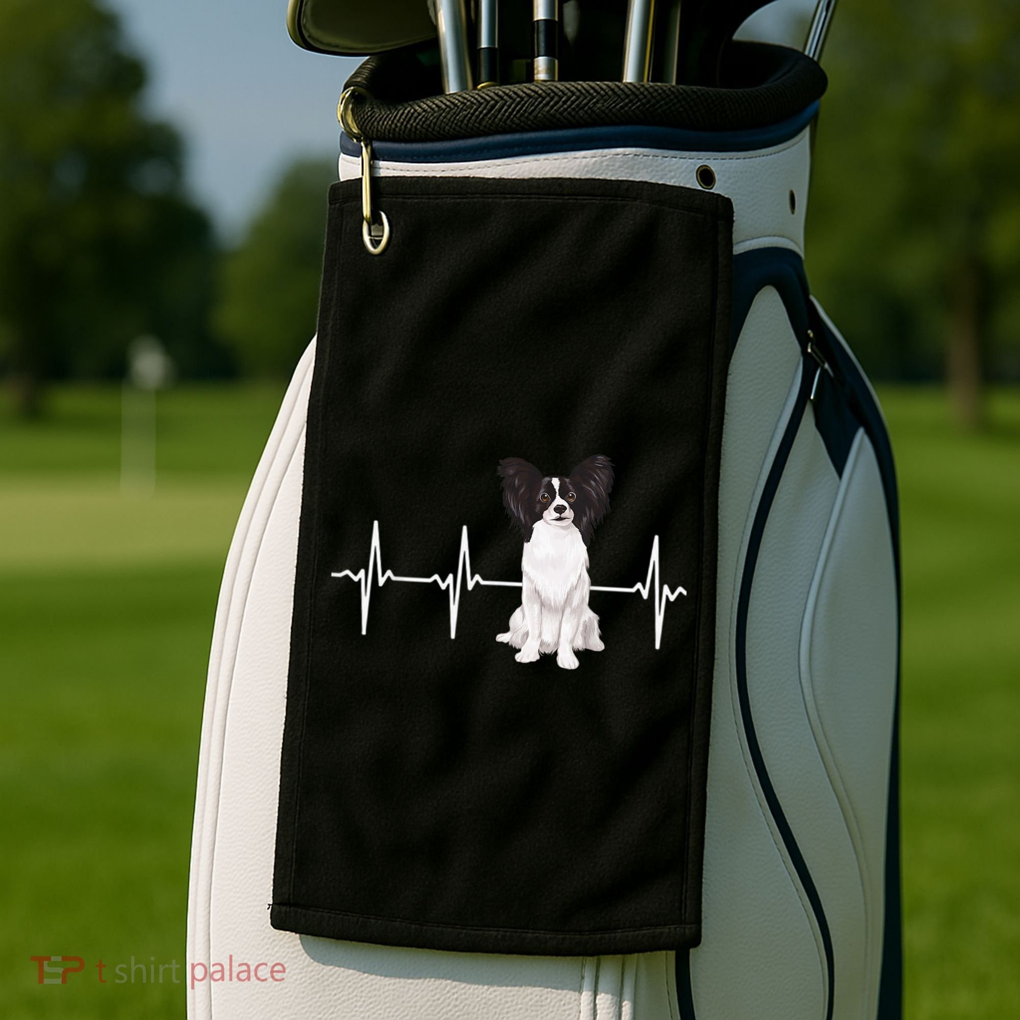 Papillon Heartbeat Dog Lover Golf Towel