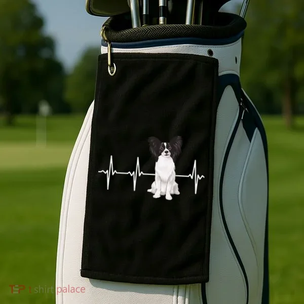 Papillon Heartbeat Dog Lover Golf Towel