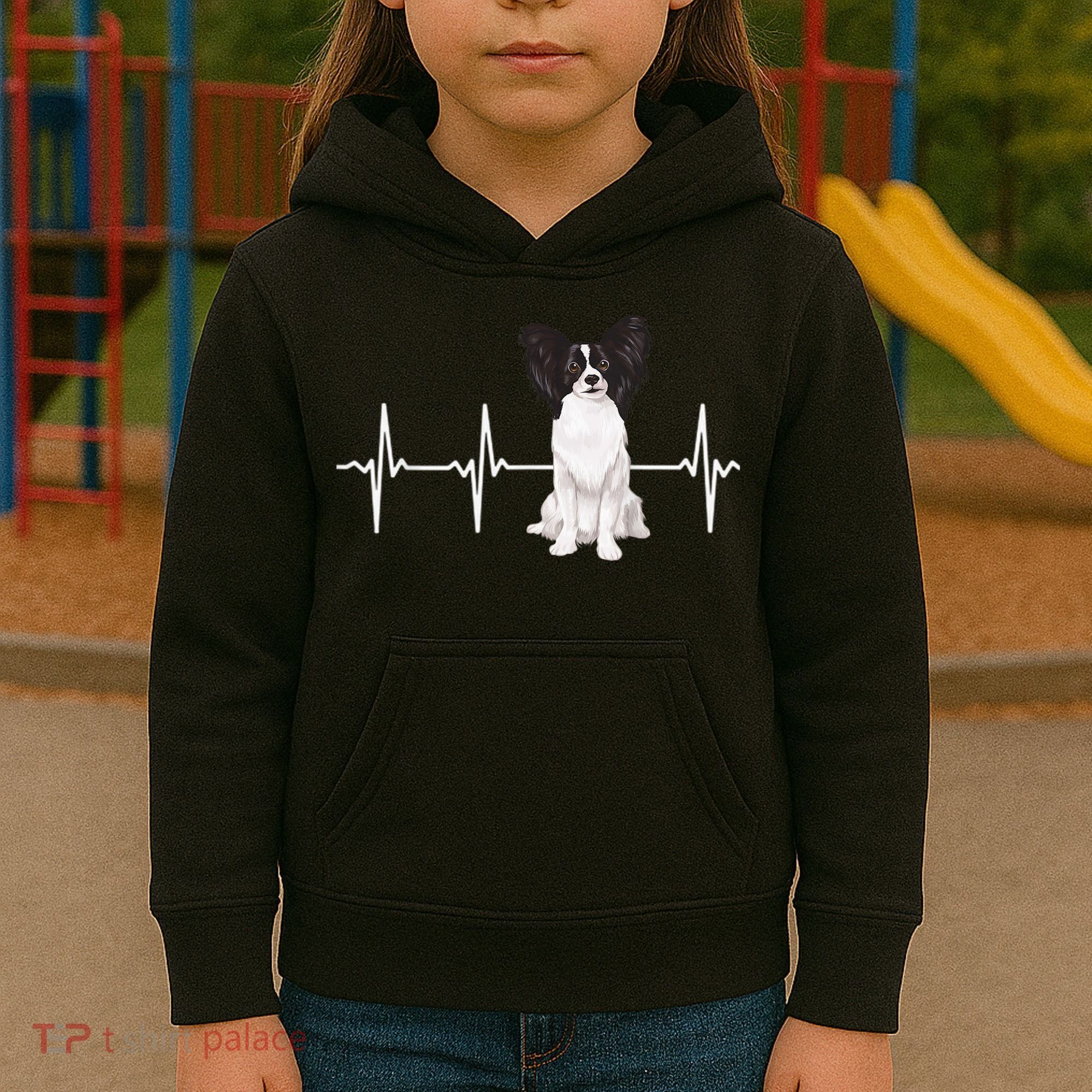 Papillon Heartbeat Dog Lover Kids Hoodie