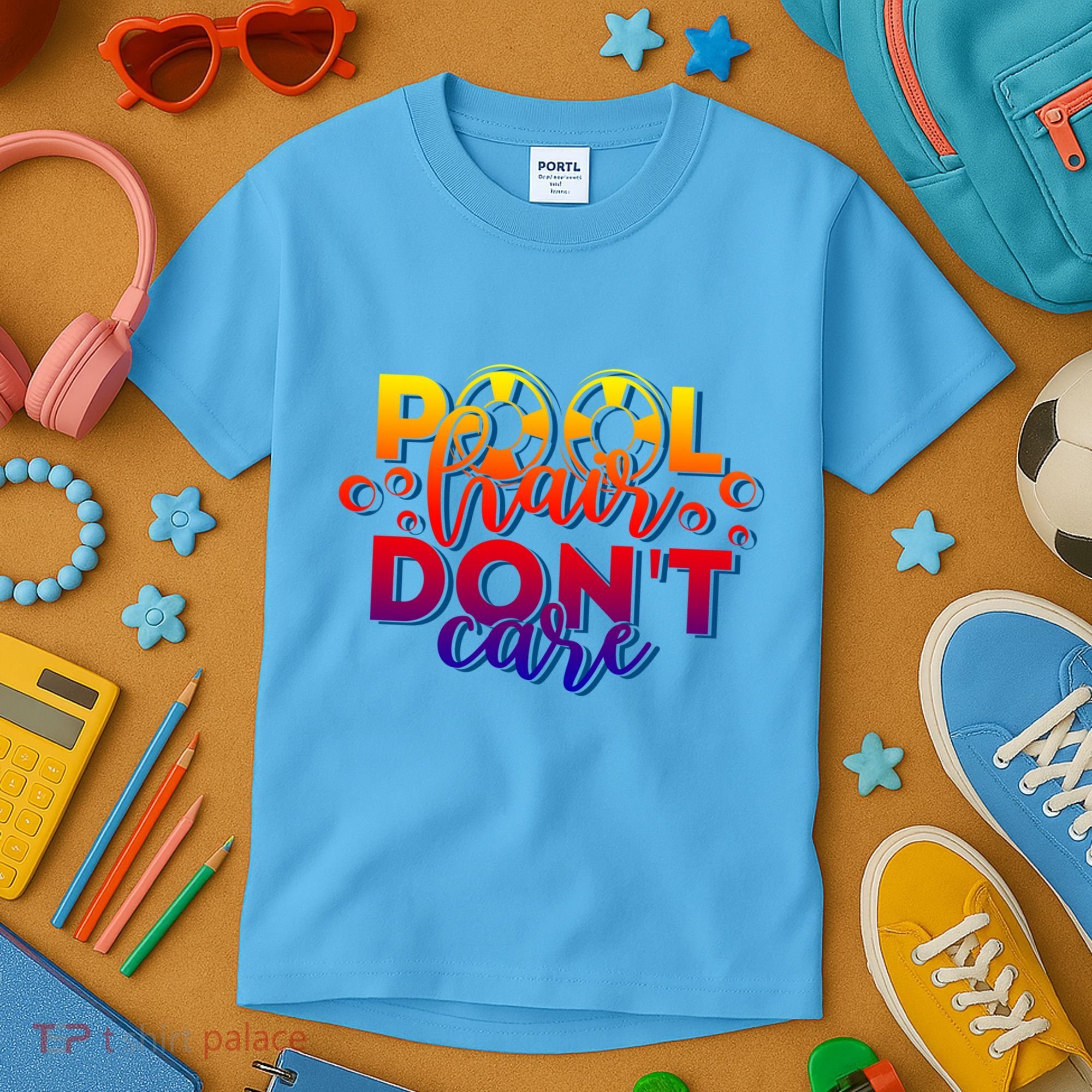 Pool Hair Dont Care Funny Pool Party Gift Kids T-Shirt