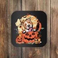 Pitbull Halloween Dog Pumpkin Cute Coaster thumb 0