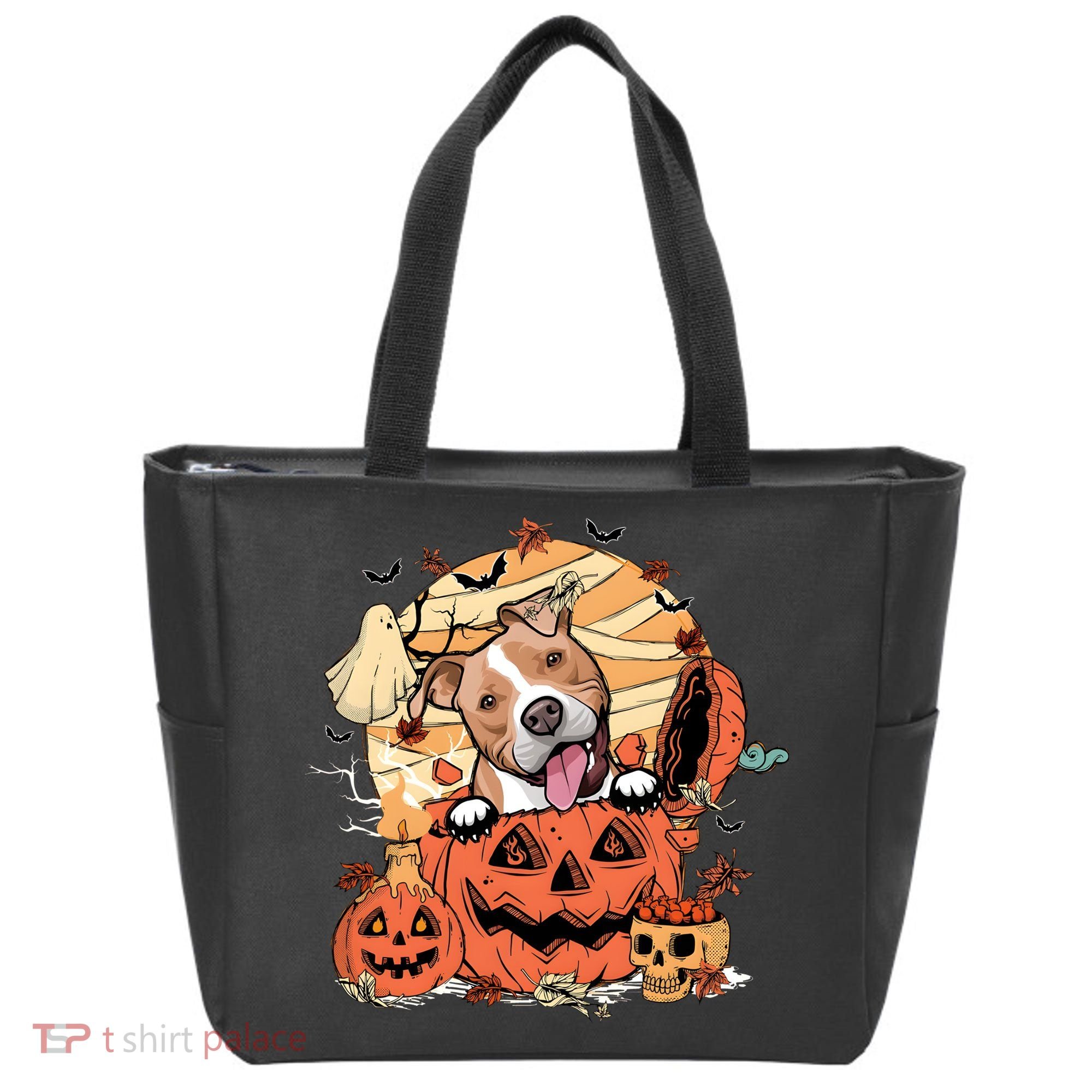 Pitbull Halloween Dog Pumpkin Cute Tote Bag
