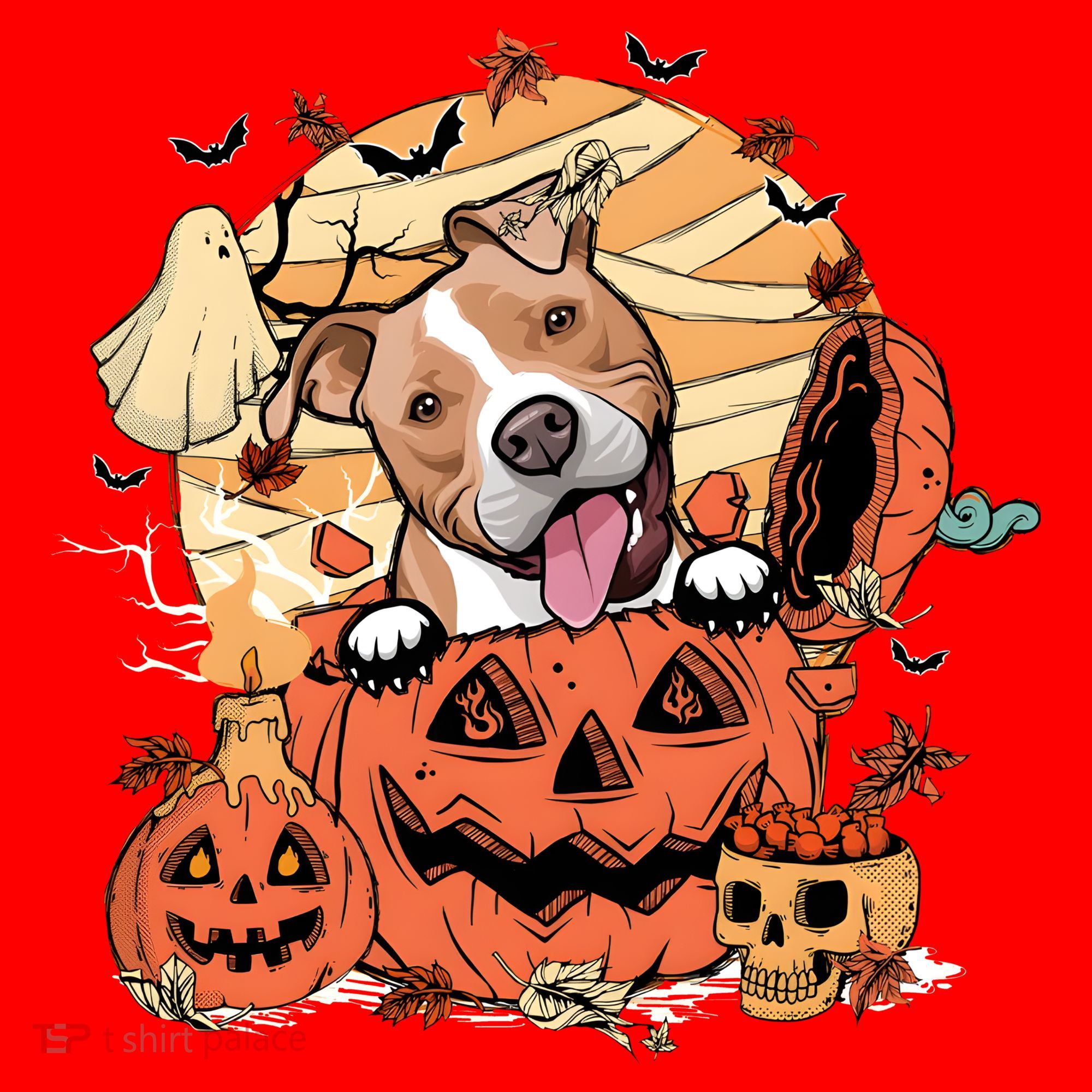 Pitbull Halloween Dog Pumpkin Cute Santa Hat