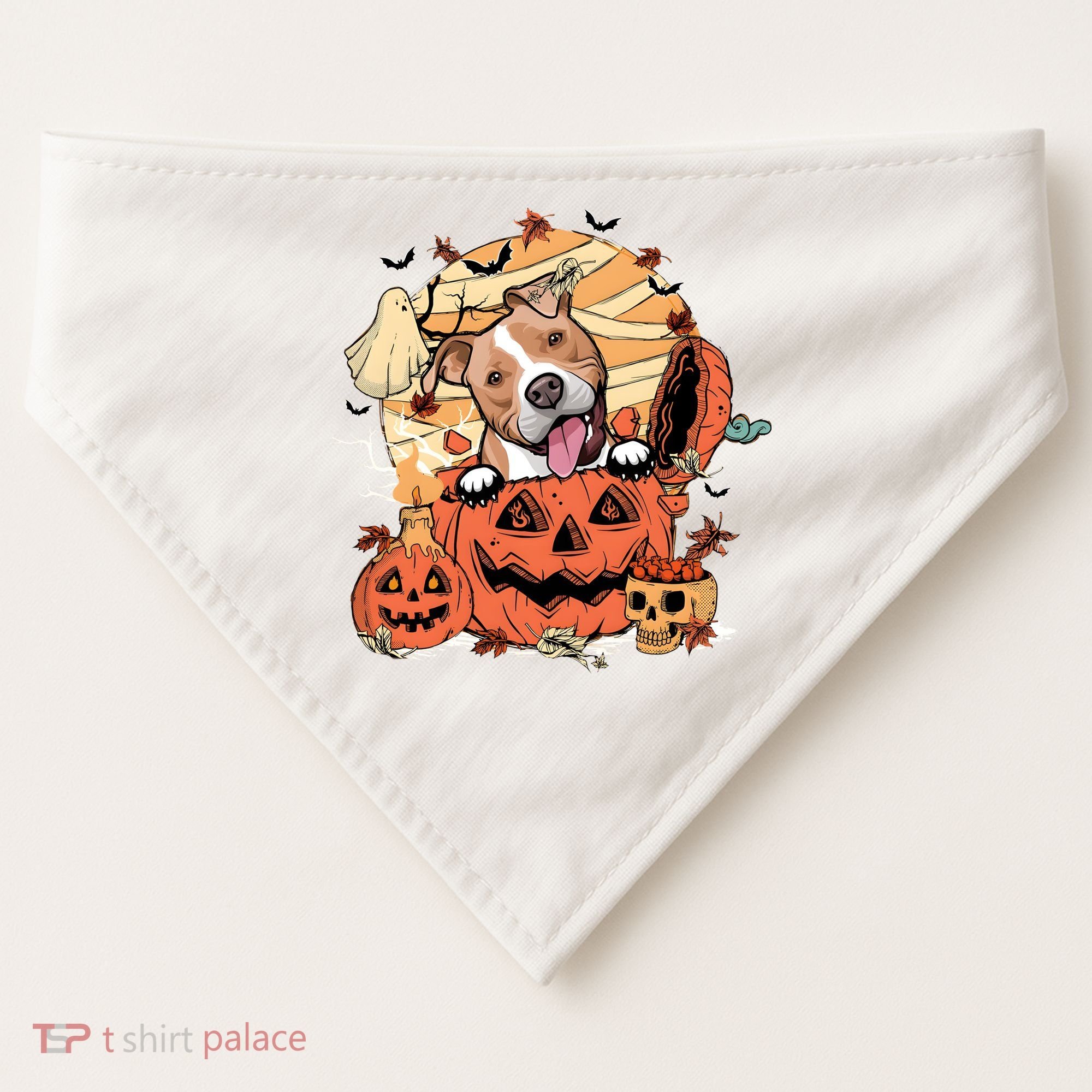 Pitbull Halloween Dog Pumpkin Cute USA-Made Doggie Bandana