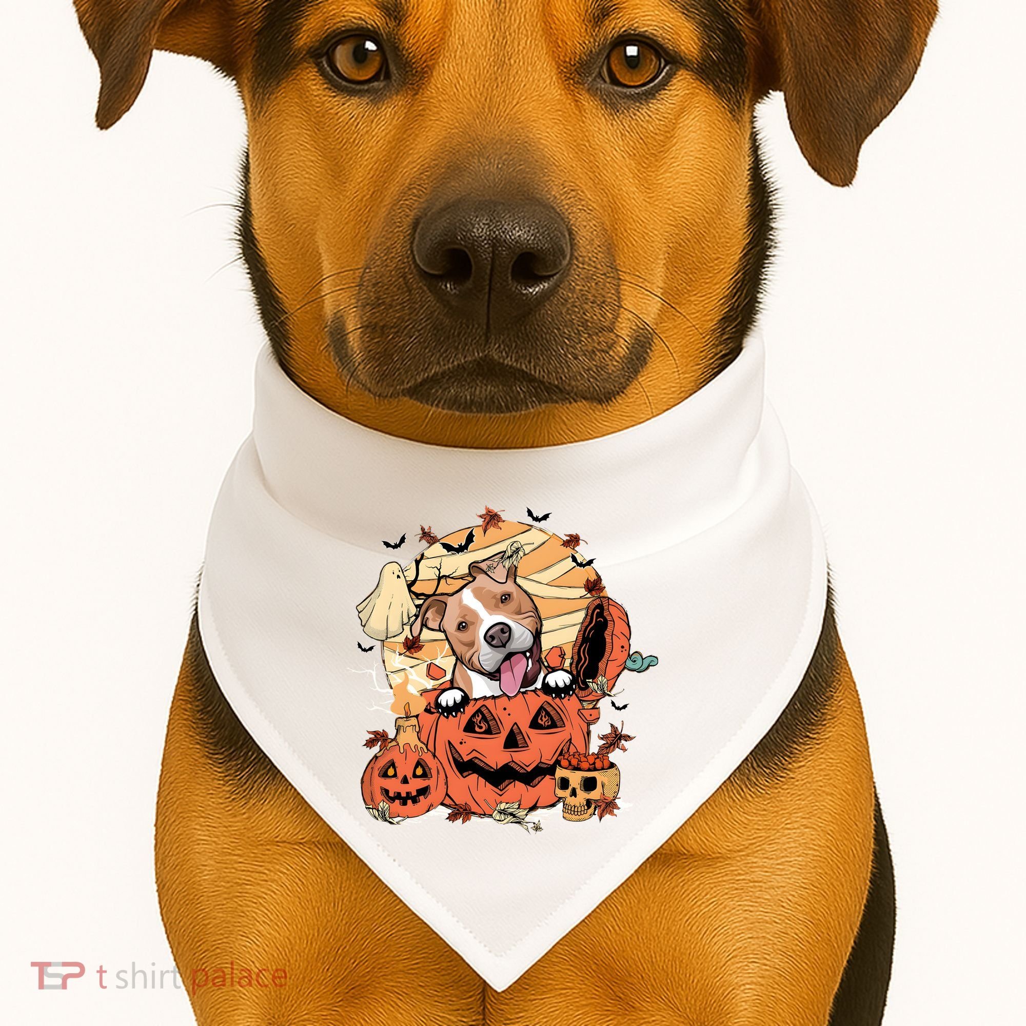 Pitbull Halloween Dog Pumpkin Cute USA-Made Doggie Bandana