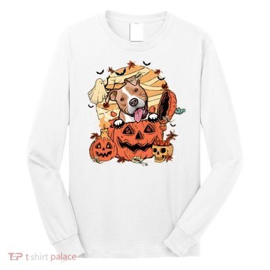 Pitbull Halloween Dog Pumpkin Cute Long Sleeve Shirt