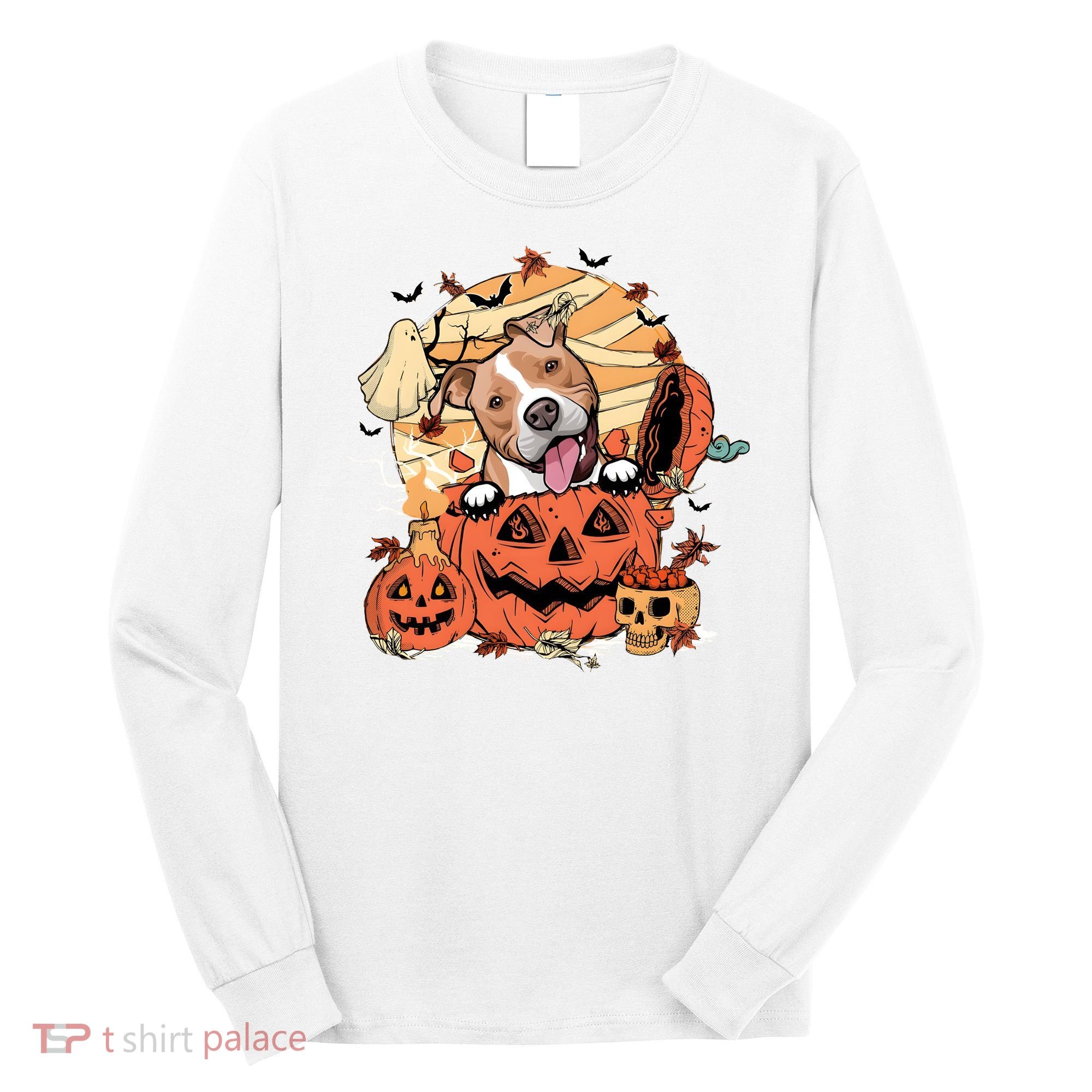 Pitbull Halloween Dog Pumpkin Cute Long Sleeve Shirt