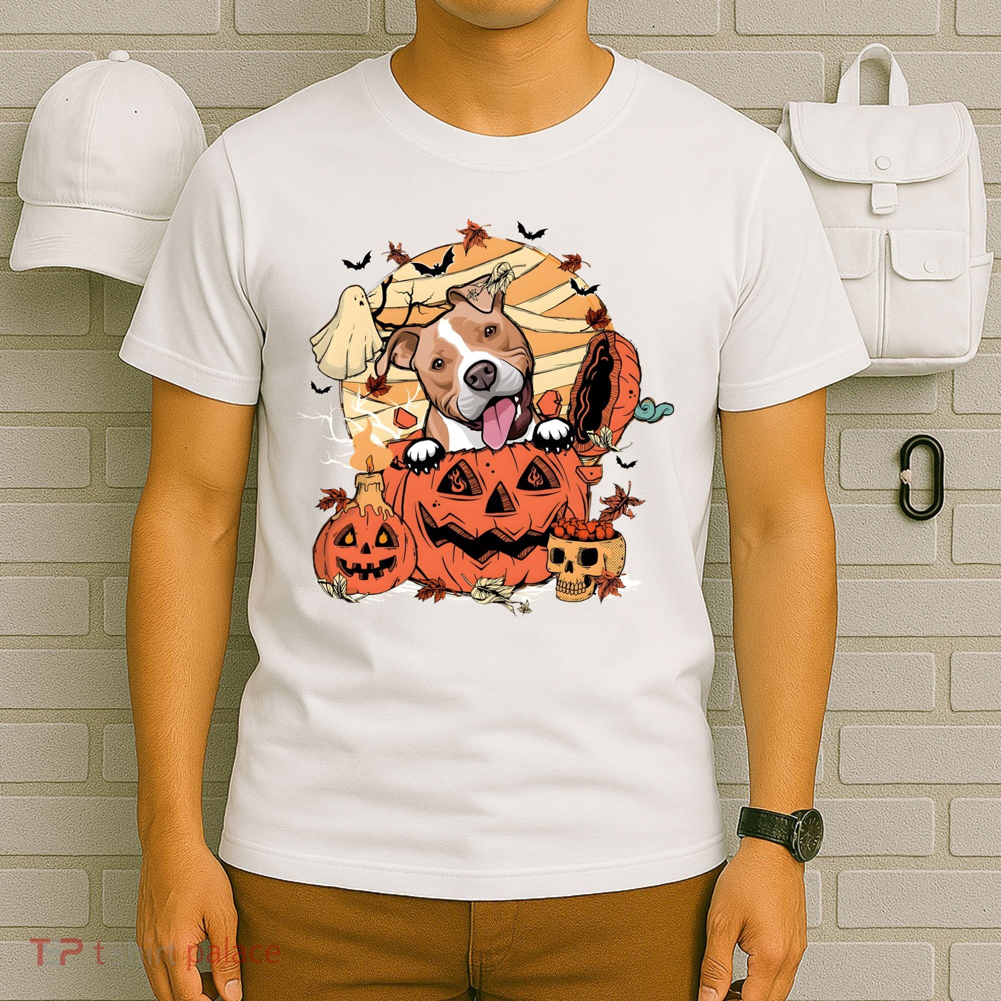 Pitbull Halloween Dog Pumpkin Cute T-Shirt