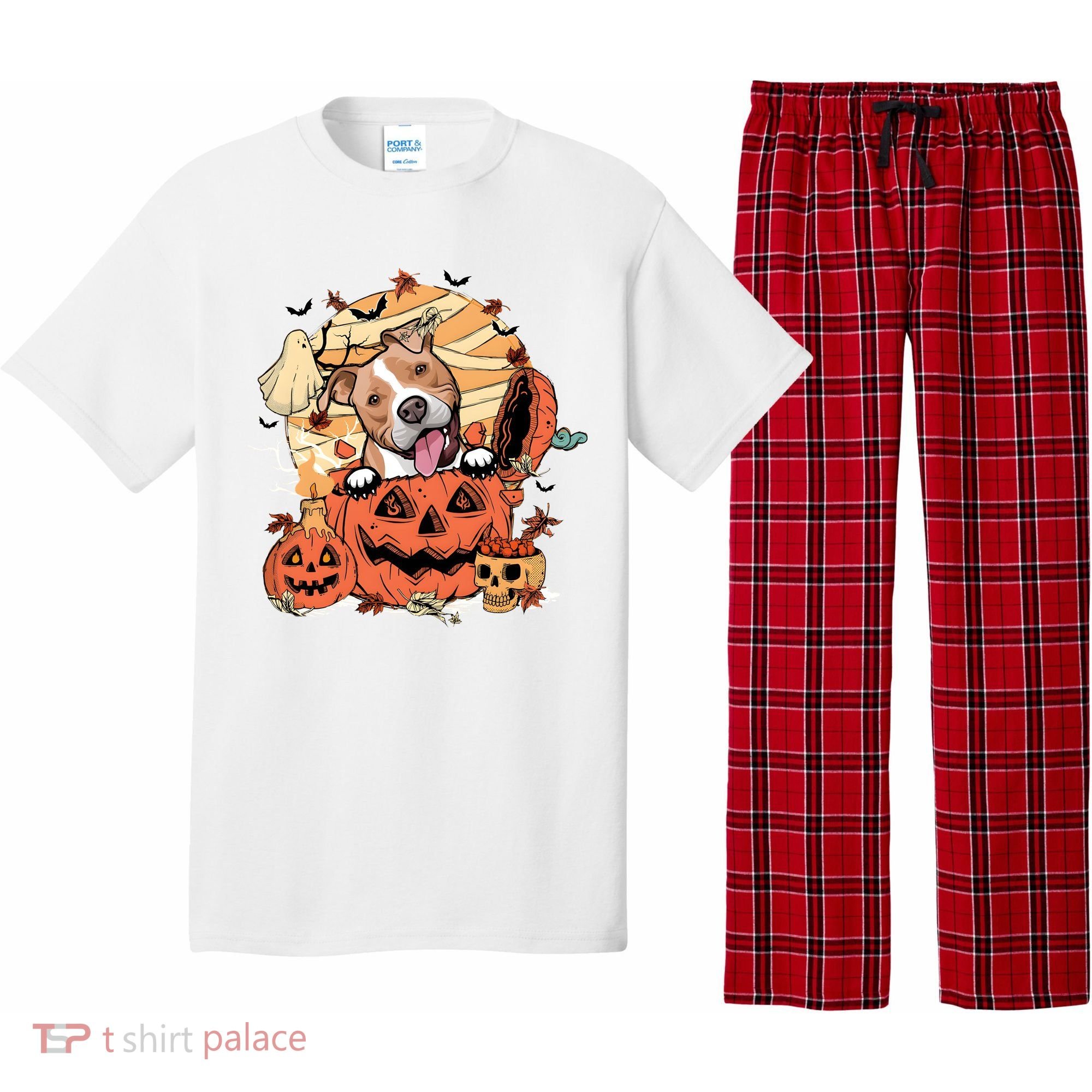 Pitbull Halloween Dog Pumpkin Cute Pajama Set