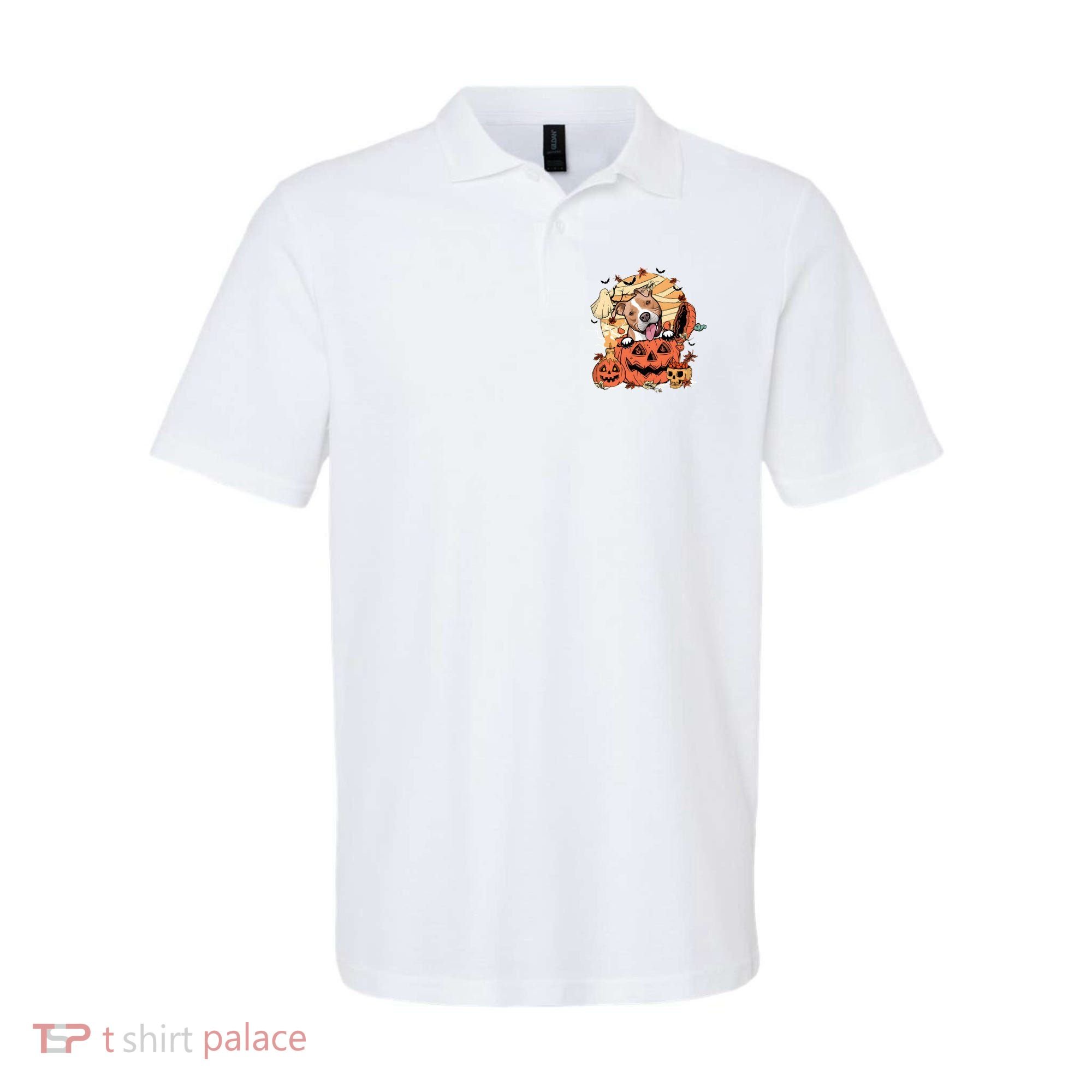 Pitbull Halloween Dog Pumpkin Cute Polo