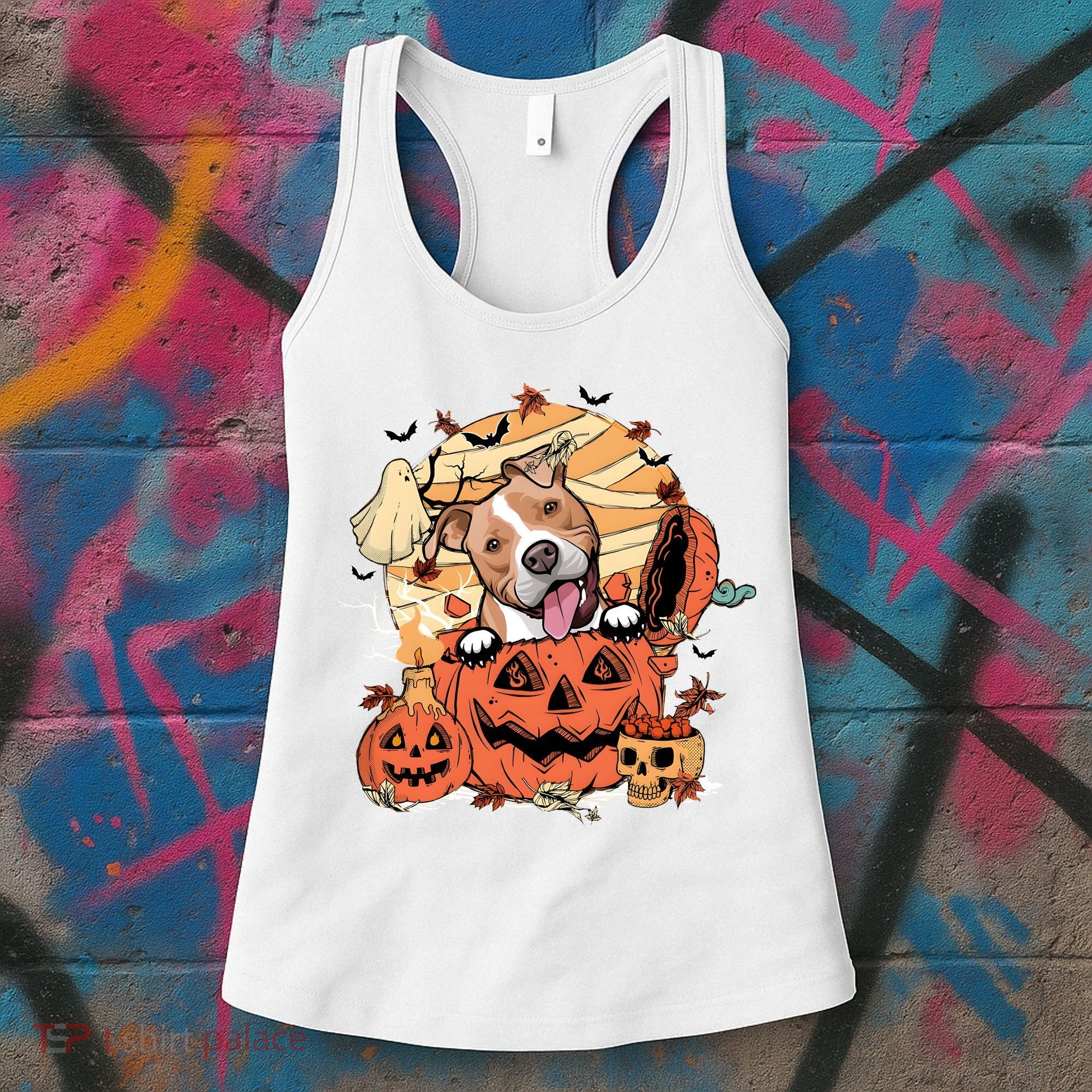 Pitbull Halloween Dog Pumpkin Cute Women's Tank Top