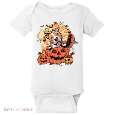 Pitbull Halloween Dog Pumpkin Cute Baby Bodysuit