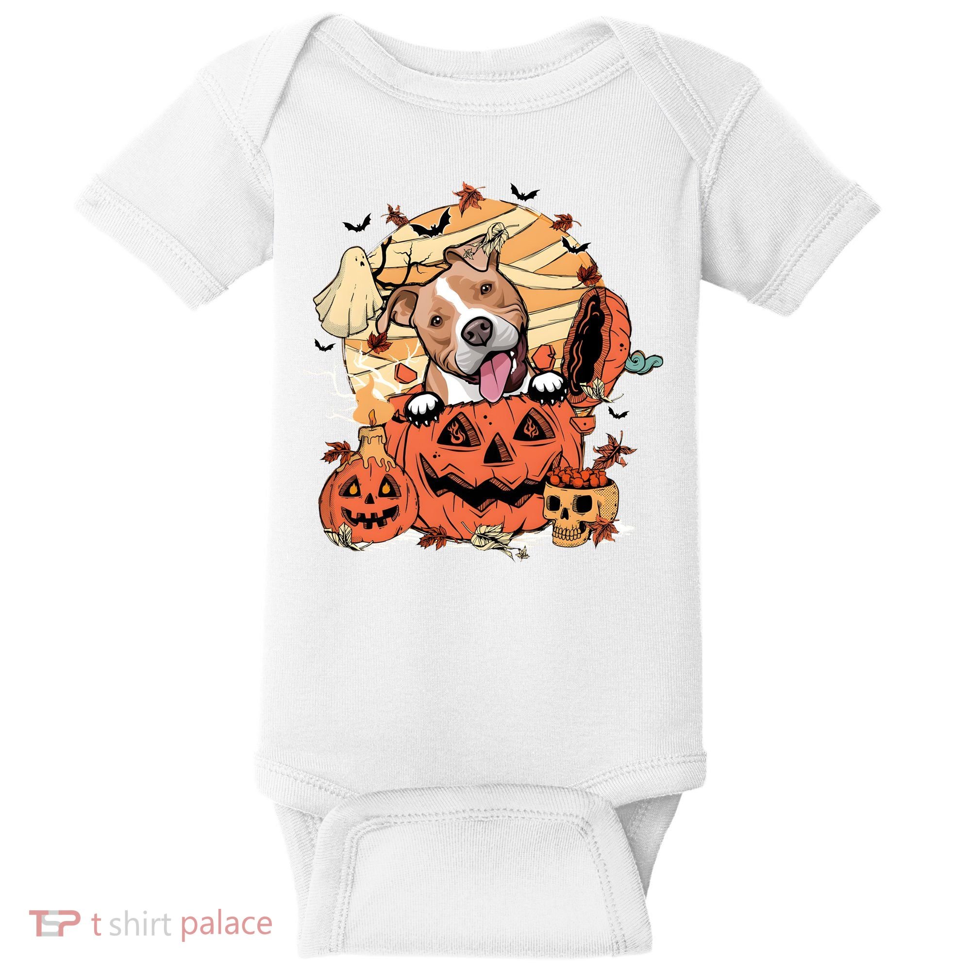 Pitbull Halloween Dog Pumpkin Cute Baby Bodysuit
