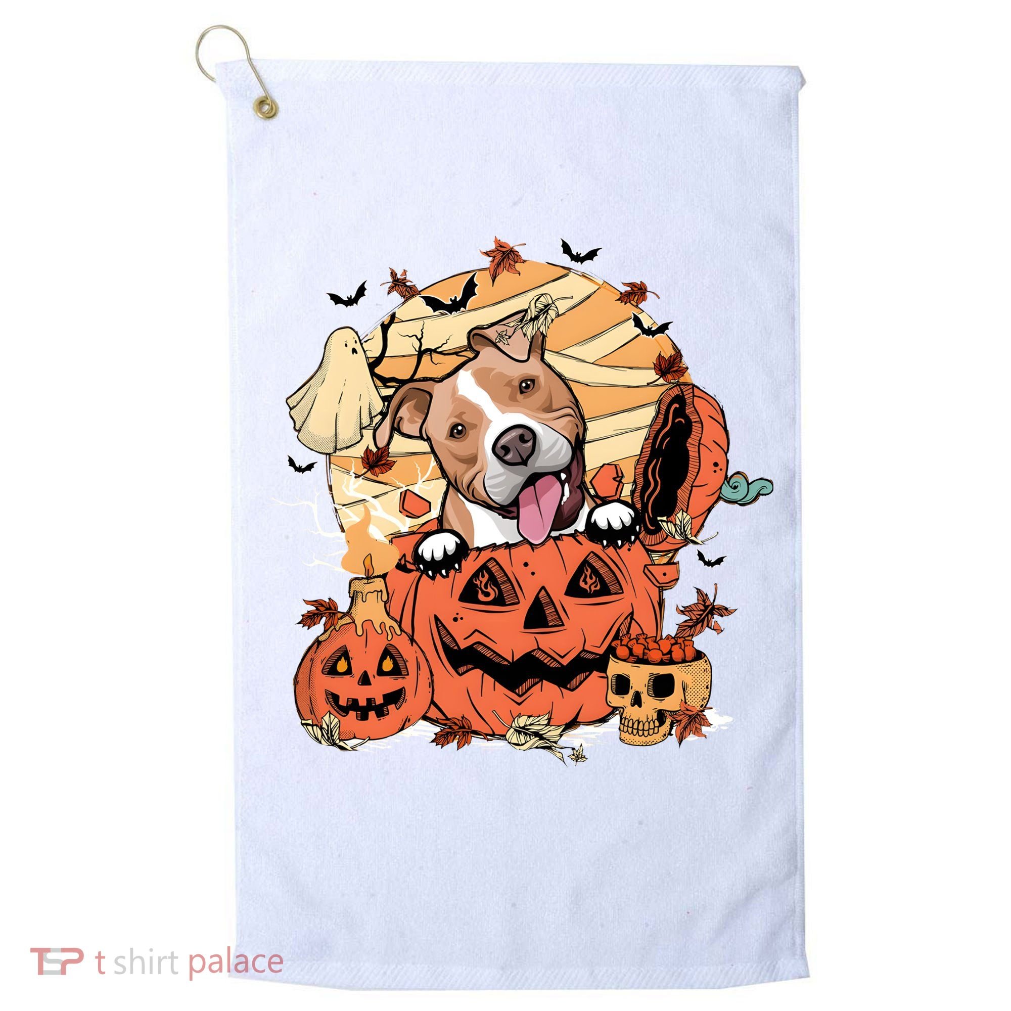 Pitbull Halloween Dog Pumpkin Cute Golf Towel