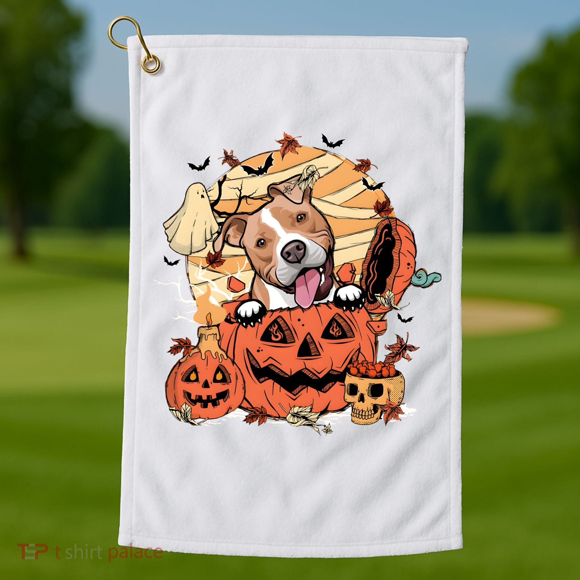 Pitbull Halloween Dog Pumpkin Cute Golf Towel