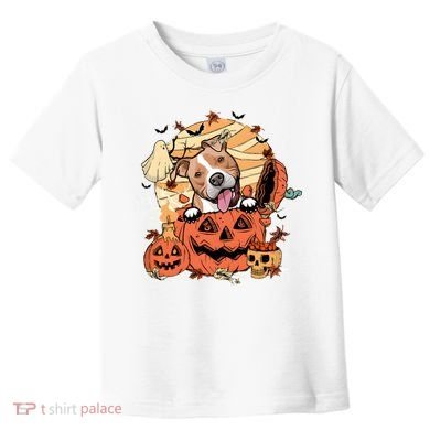 Pitbull Halloween Dog Pumpkin Cute Toddler T-Shirt