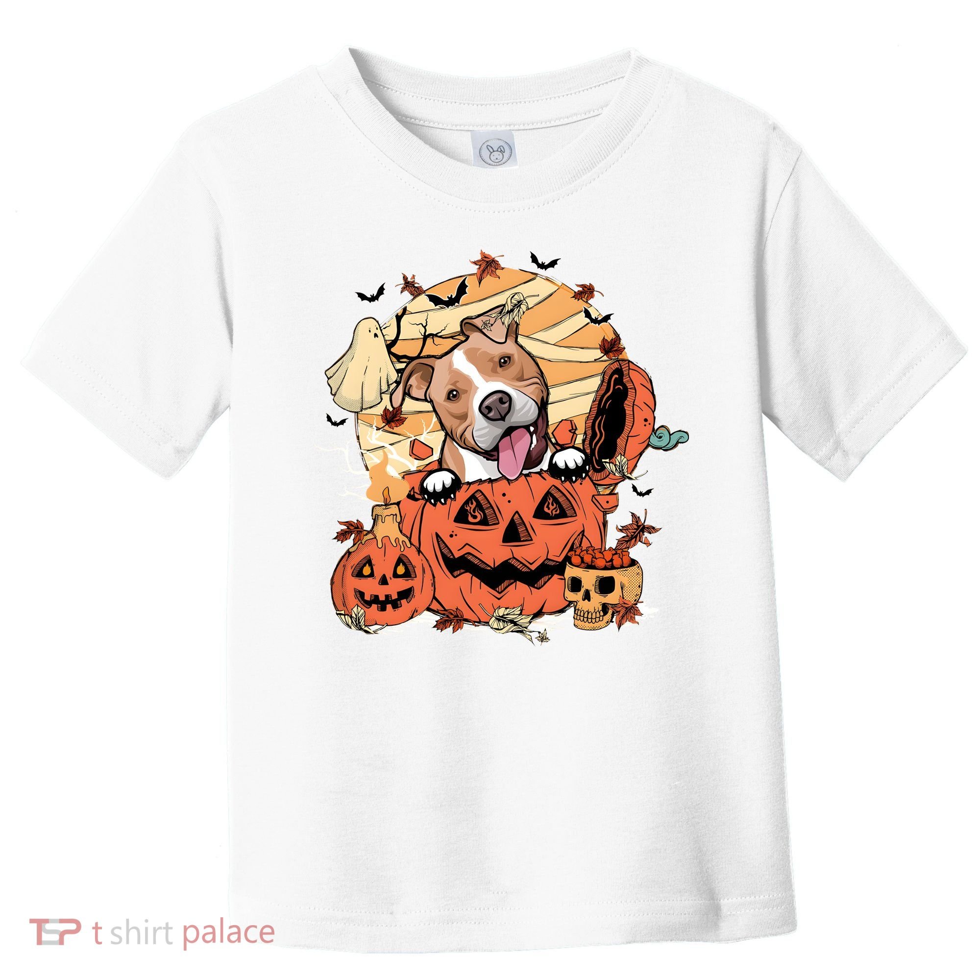 Pitbull Halloween Dog Pumpkin Cute Toddler T-Shirt