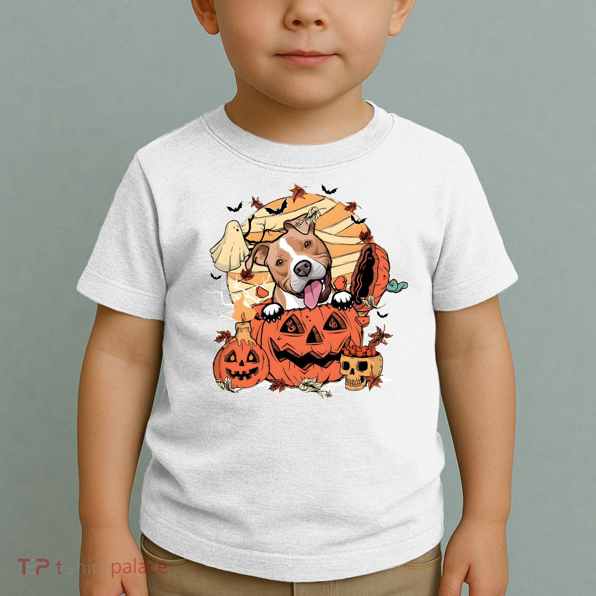 Pitbull Halloween Dog Pumpkin Cute Toddler T-Shirt