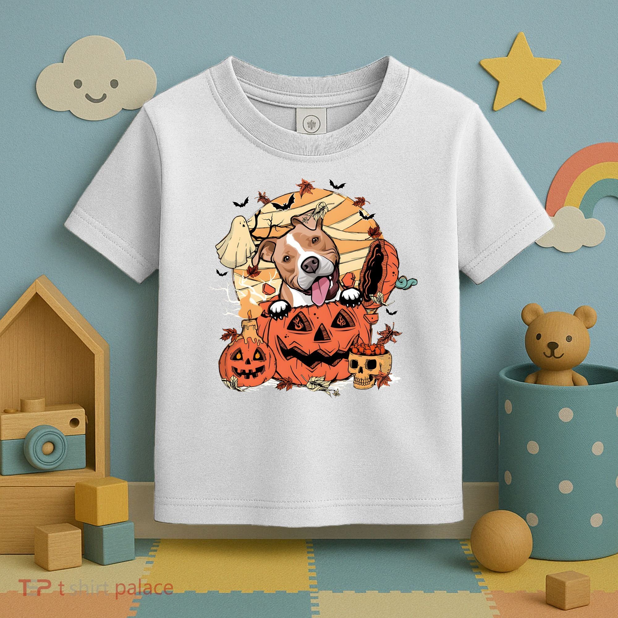 Pitbull Halloween Dog Pumpkin Cute Toddler T-Shirt