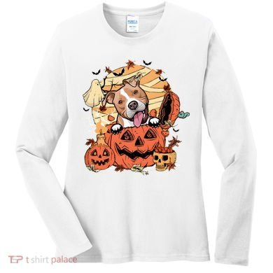 Pitbull Halloween Dog Pumpkin Cute Women's Long Sleeve Shirt