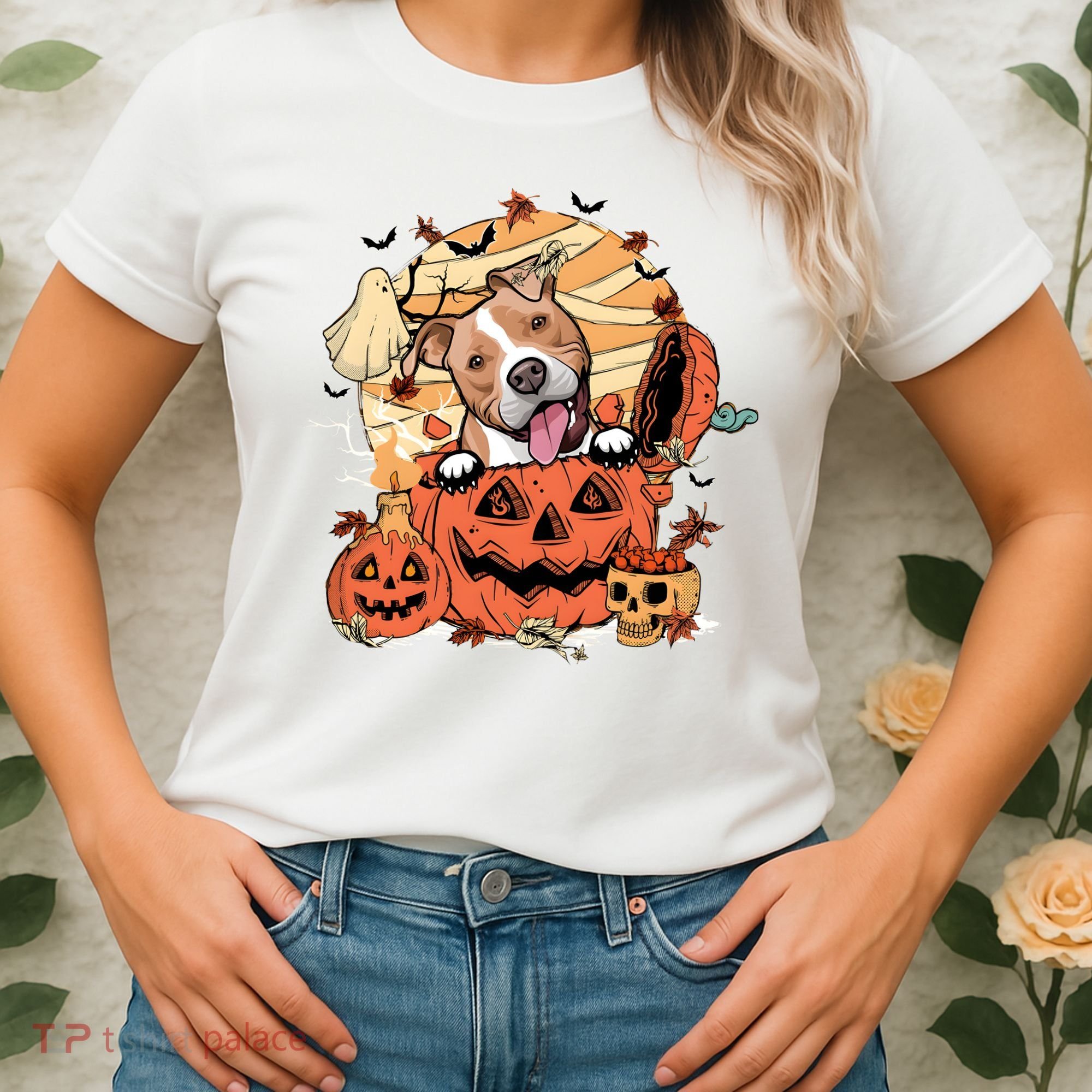 Pitbull Halloween Dog Pumpkin Cute Women's T-Shirt