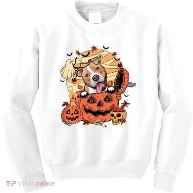 Pitbull Halloween Dog Pumpkin Cute Kids Sweatshirt
