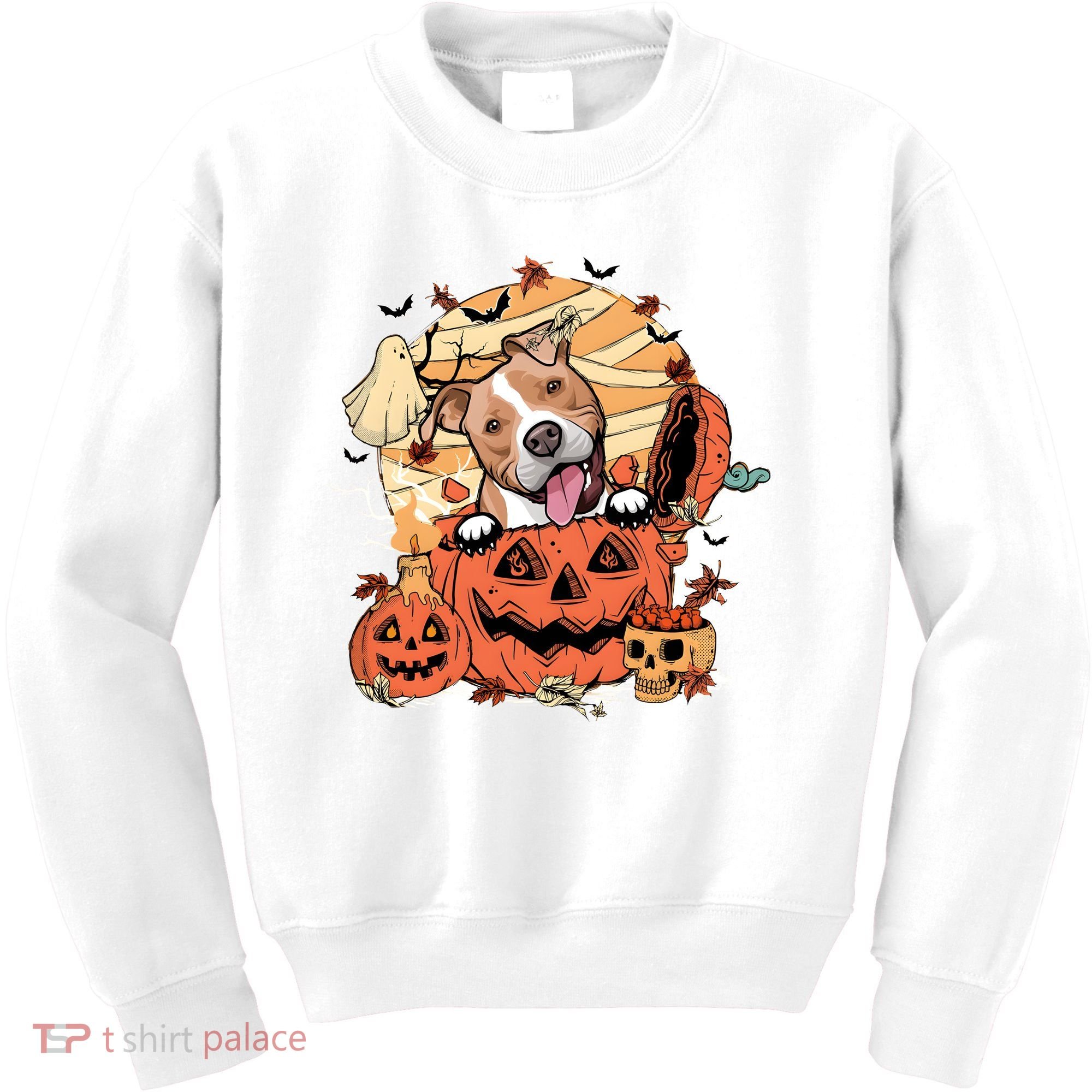 Pitbull Halloween Dog Pumpkin Cute Kids Sweatshirt