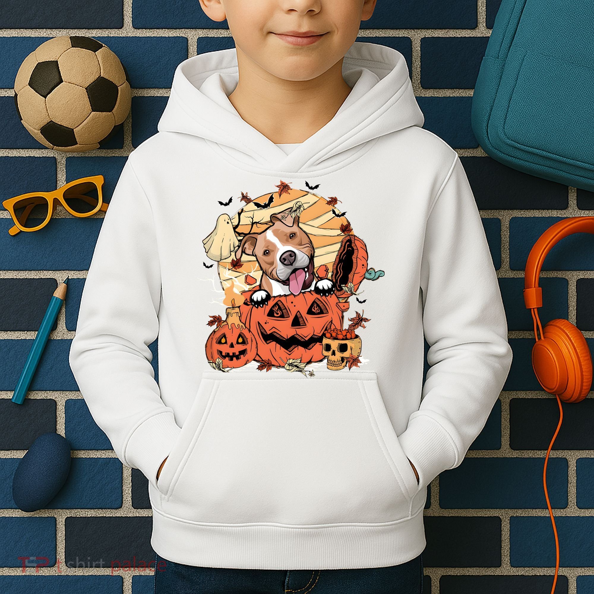 Pitbull Halloween Dog Pumpkin Cute Kids Hoodie