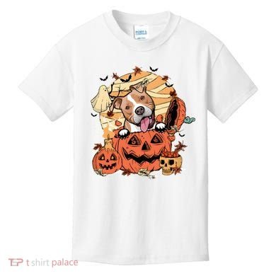 Pitbull Halloween Dog Pumpkin Cute Kids T-Shirt