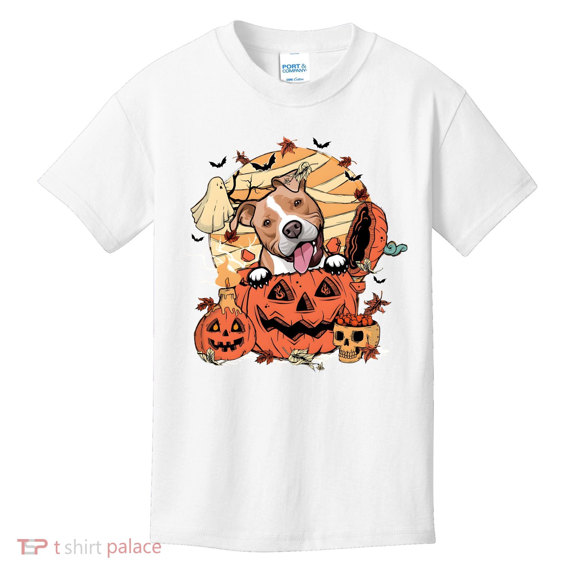 Pitbull Halloween Dog Pumpkin Cute Kids T-Shirt