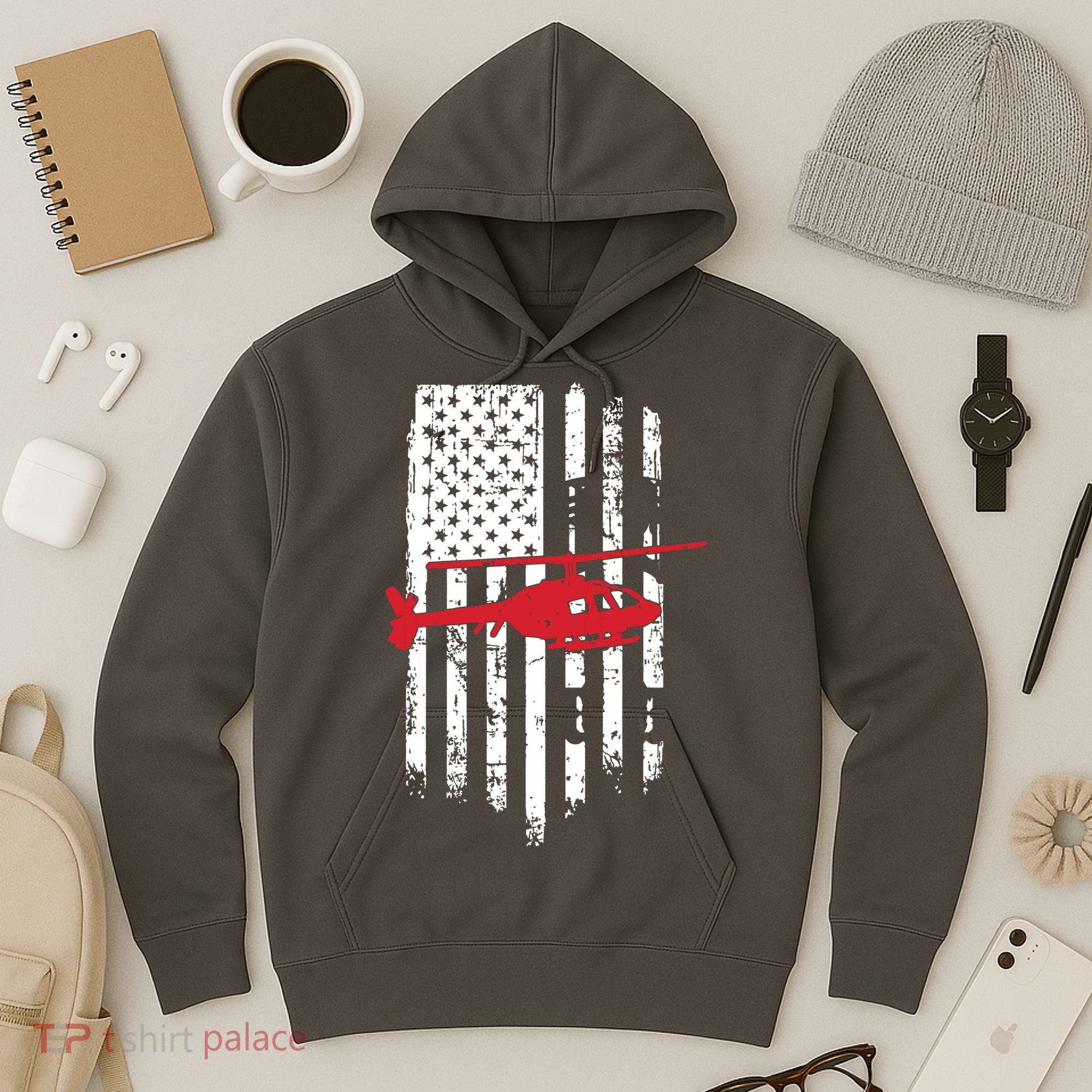 Patriotic Helicopter Flag Helicopter Pilot Gifts Hoodie