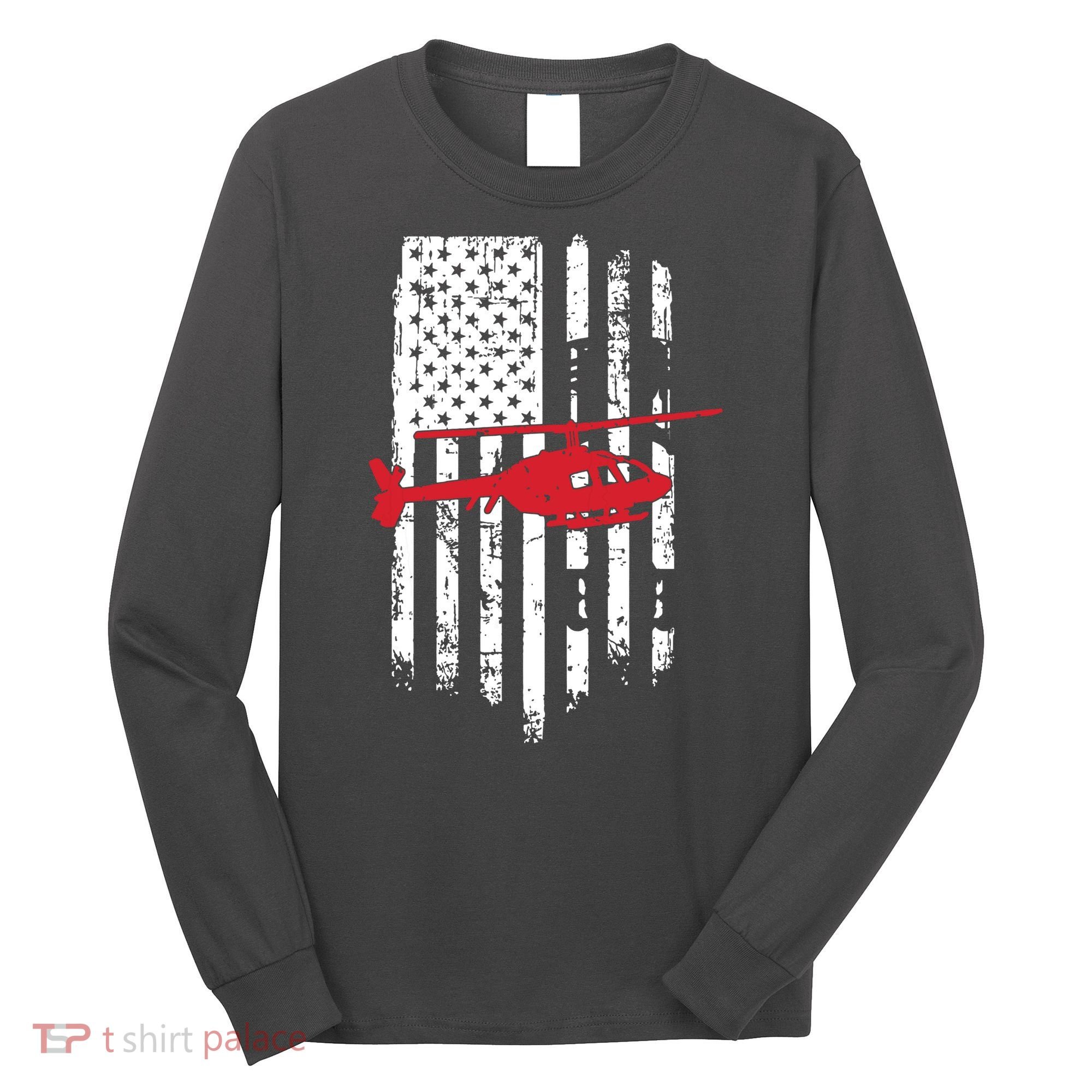 Patriotic Helicopter Flag Helicopter Pilot Gifts Long Sleeve Shirt